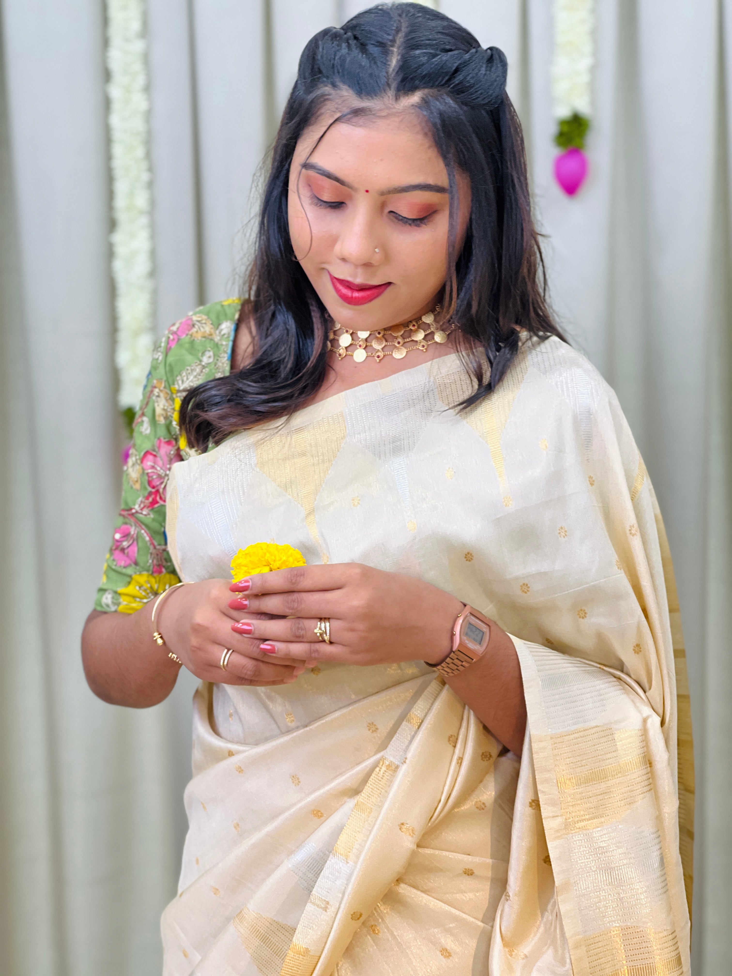 Floral Buta Pattern Semi Silk Saree | HT487