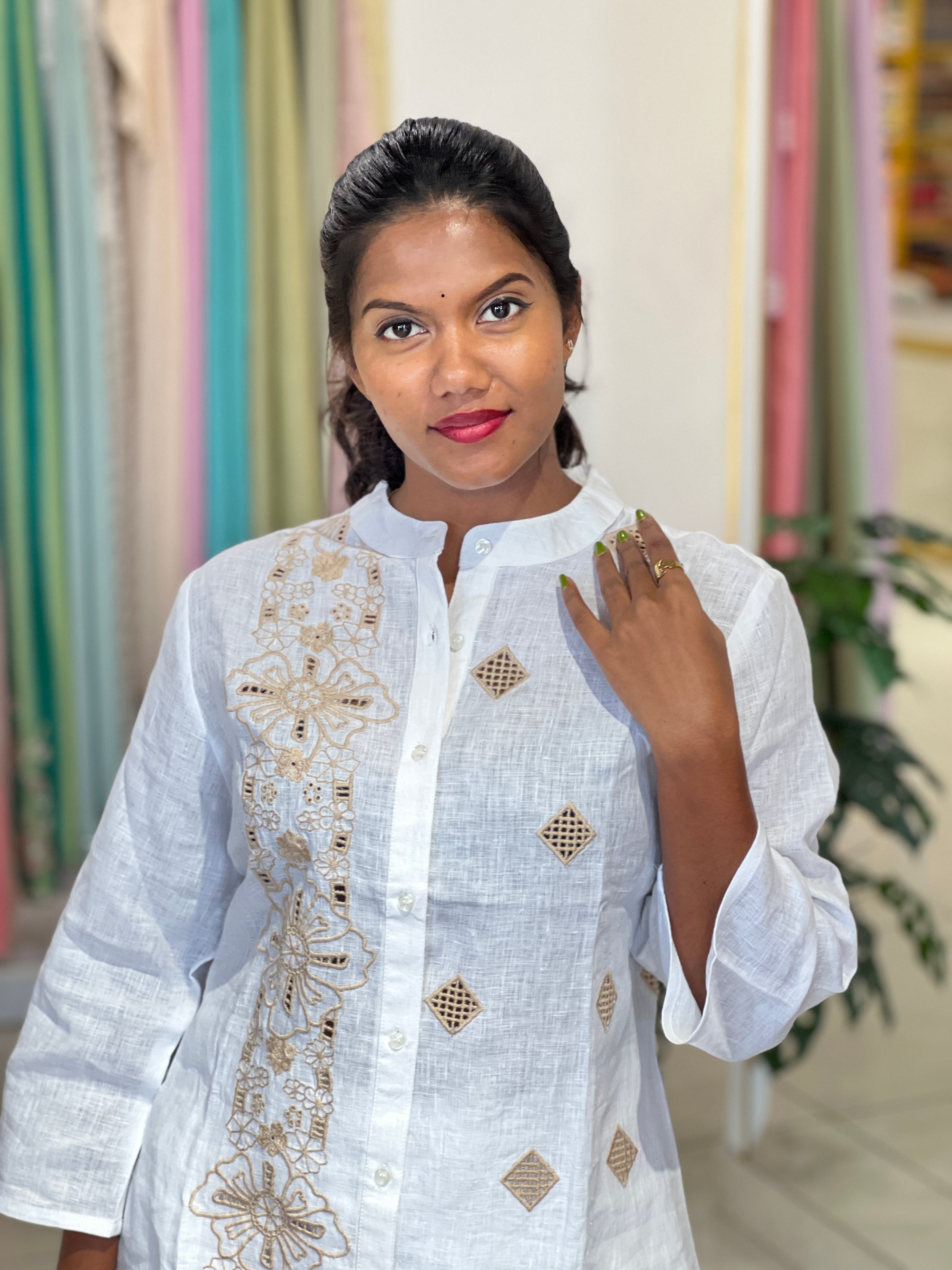 Floral Cutwork Detailed Pure Linen Cord Set | RAG105