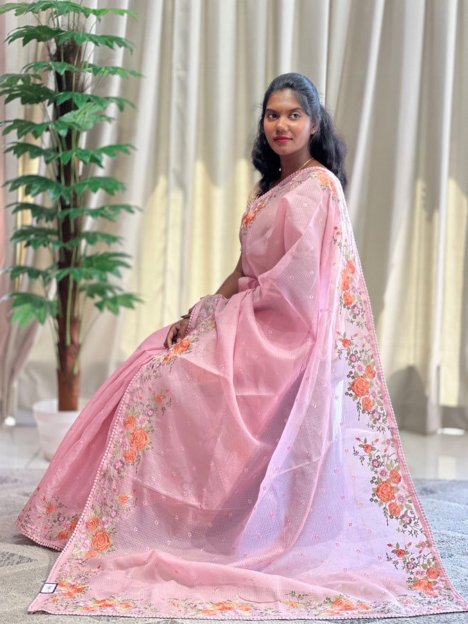 Floral Machine Embroidered Silky Kota Saree | BLD1180