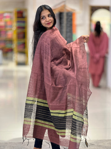 Solid With Stripe Detailed Geecha Finish Dupatta | AHD186