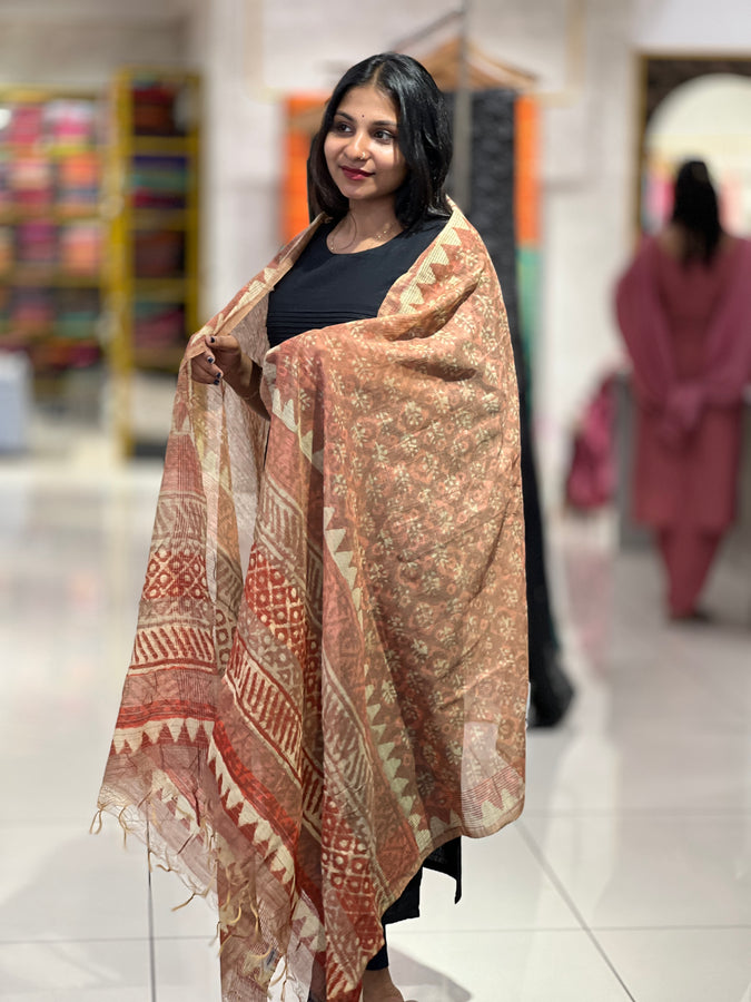 Block Printed Bhagalpuri Linen Dupatta | SS953