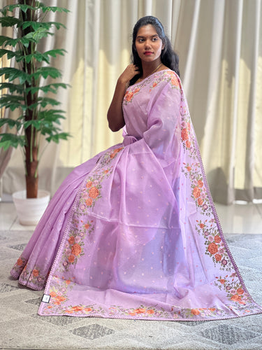 Floral Machine Embroidered Silky Kota Saree | BLD1178