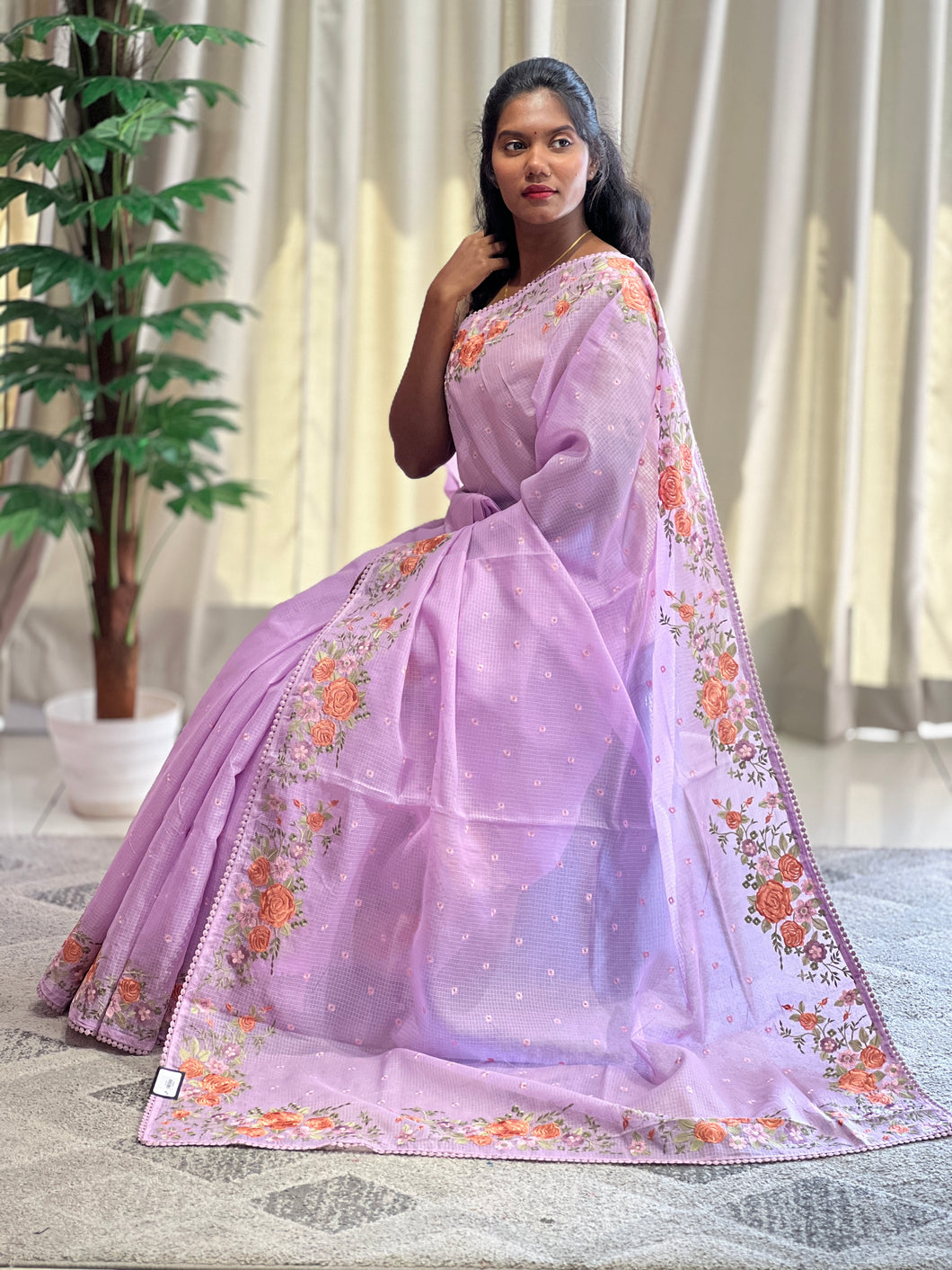 Floral Machine Embroidered Silky Kota Saree | BLD1178