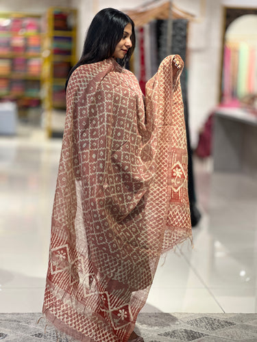 Block Printed Bhagalpuri Linen Dupatta | SS954