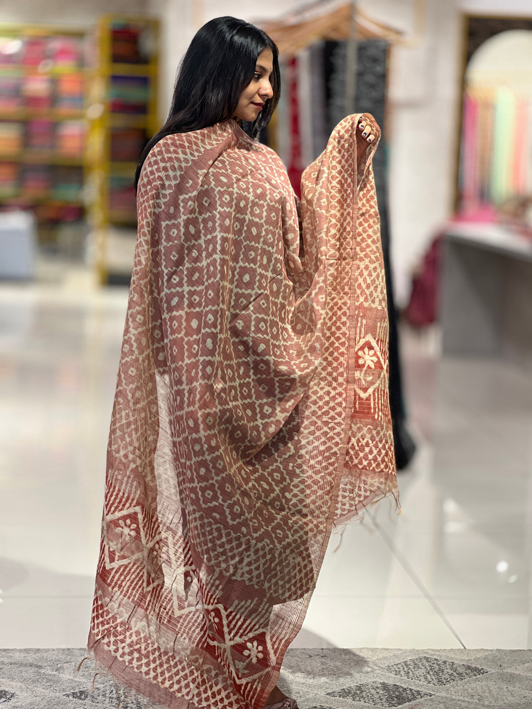 Block Printed Bhagalpuri Linen Dupatta | SS954