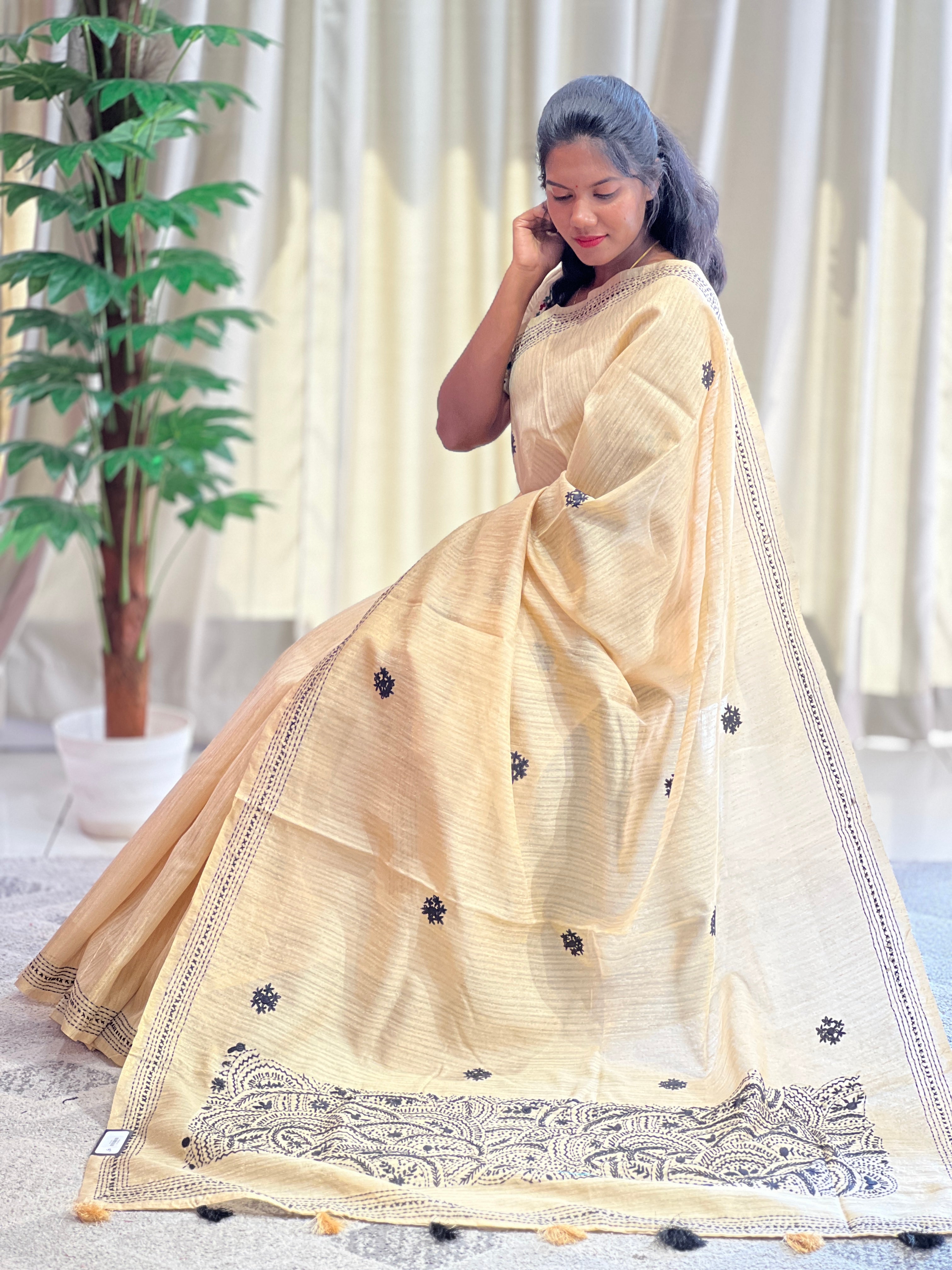 Hand Kantha Embroidery  Geecha Tussar Saree | BLD1154