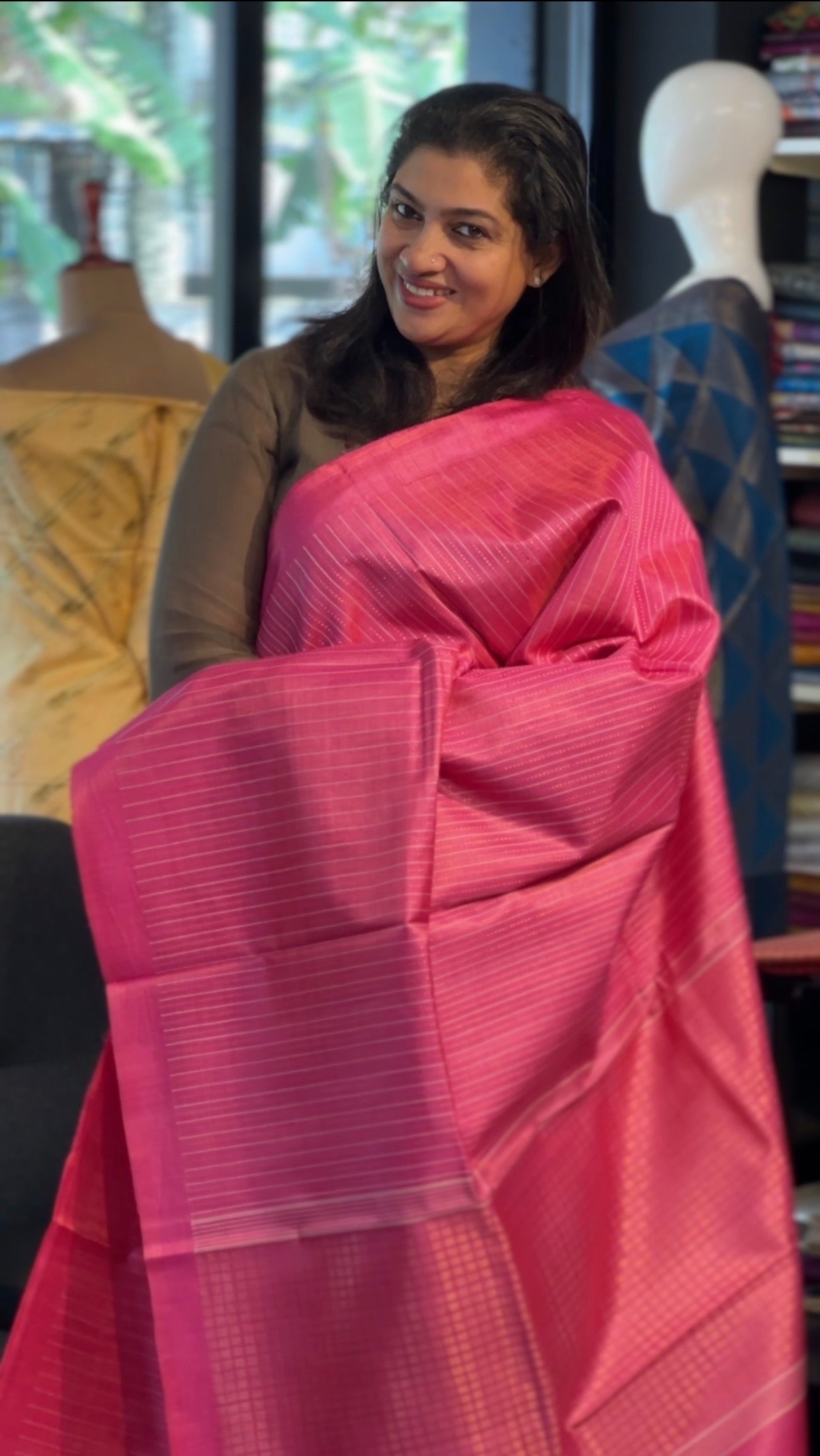 Zari Woven Line Patterned Desi Tussar Saree | HS1368