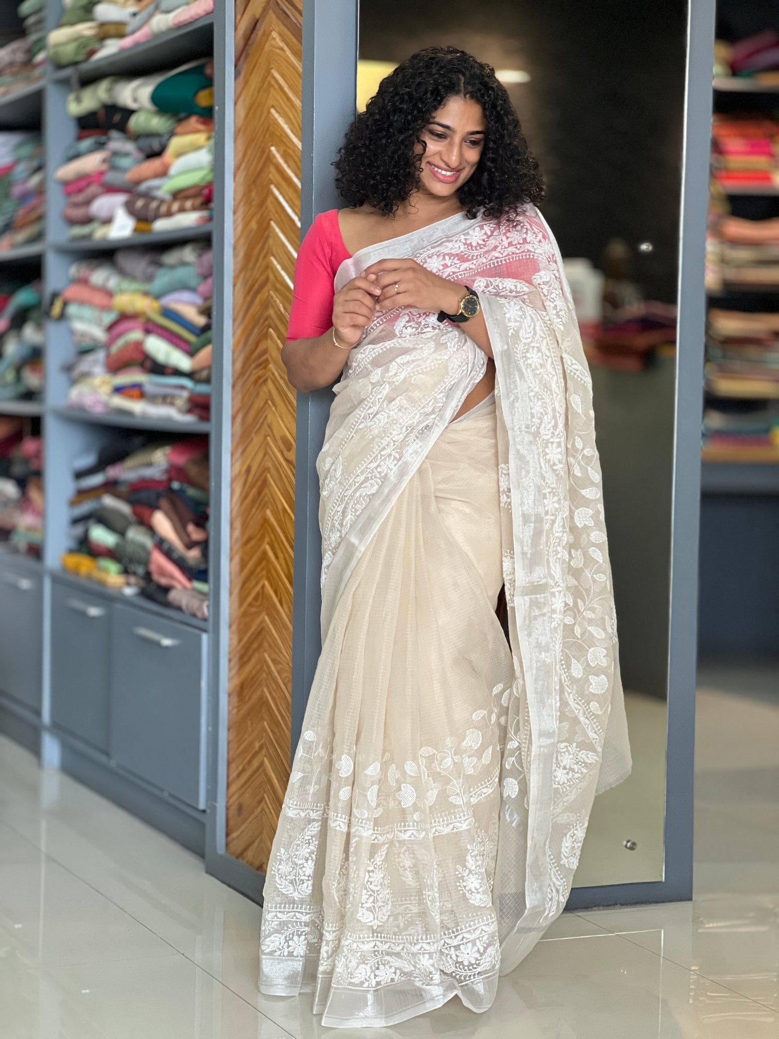 Light Pink Linen Saree With Silver Border | Cotton saree blouse designs,  Indian saree blouses designs, Sari blouse designs