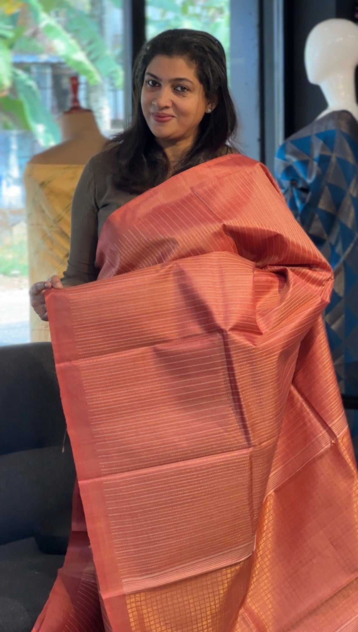 Zari Woven Line Patterned Desi Tussar Saree | HS1369