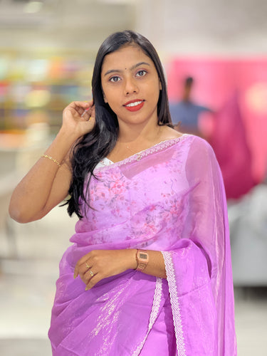 Floral Embroidery Detailed Shimmer Organza Saree | SBP1081