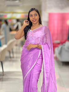 Floral Embroidery Detailed Shimmer Organza Saree | SBP1081