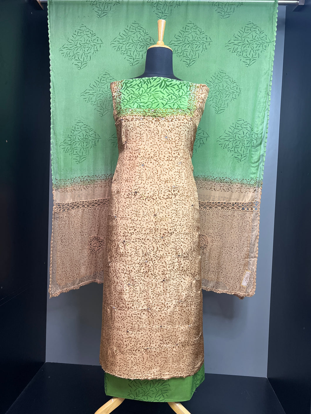 Block Print Detailed Uppada Silk Salwar Set | SF1340