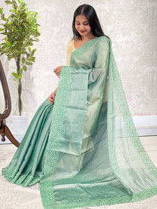 Stone Embroidered Semi Organza Saree | SBP359