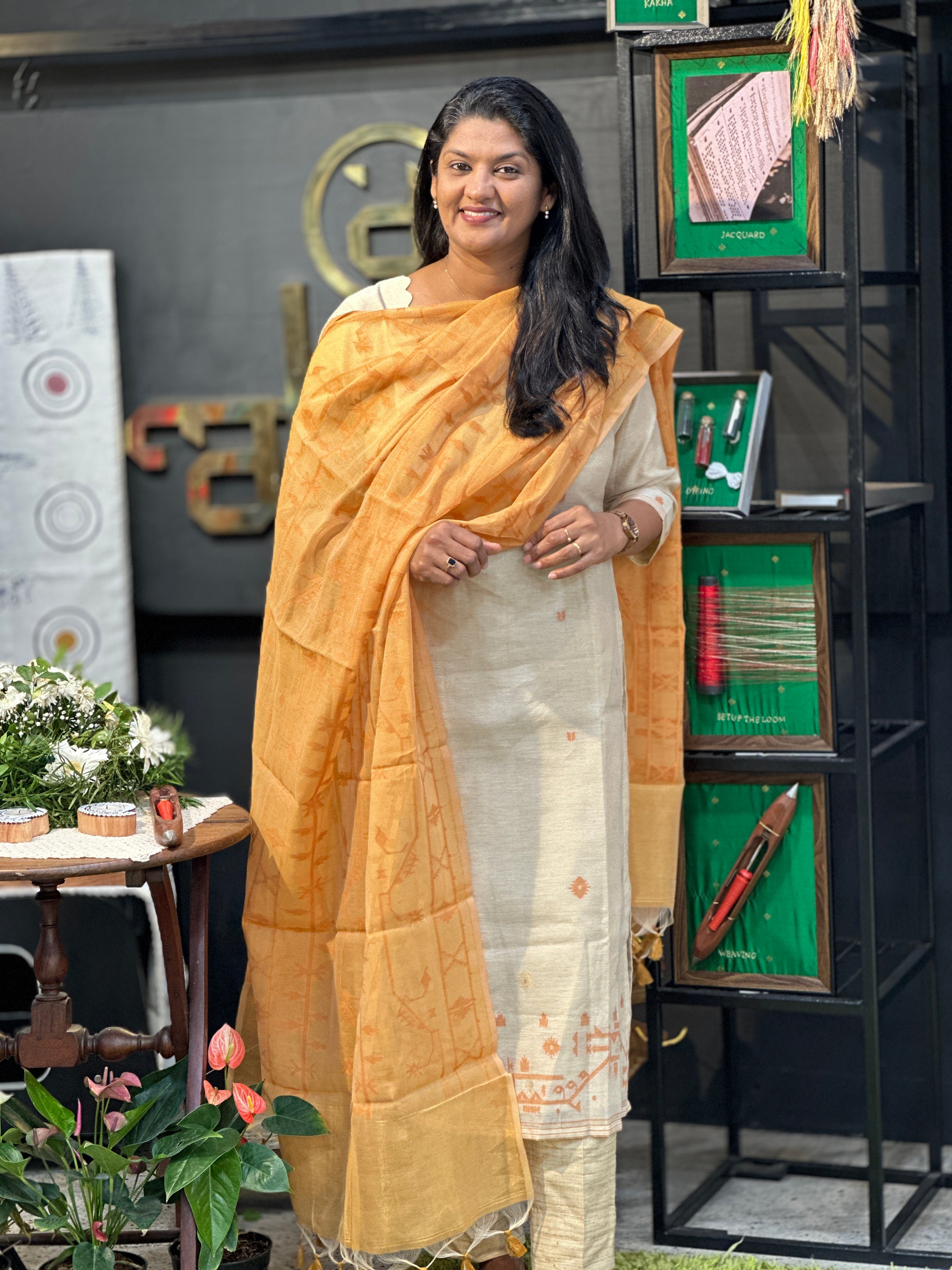 Jamdani Woven Chanderi-Linen Finish Unstitched Salwar Set | SSN469