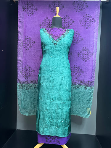 Block Print Detailed Uppada Silk Salwar Set | SF1337