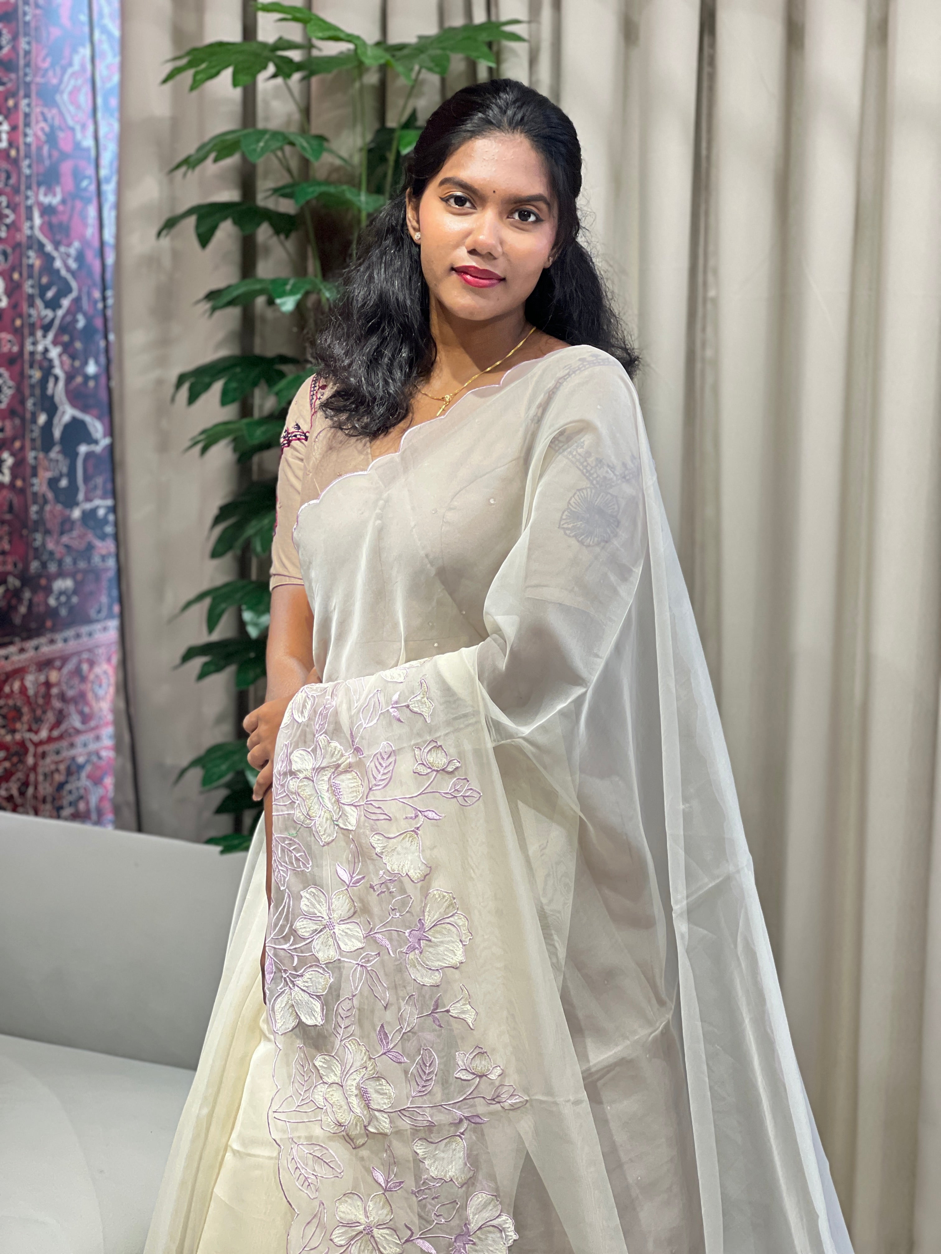 Floral Embroidery Detailed Organza Saree | BLD1737