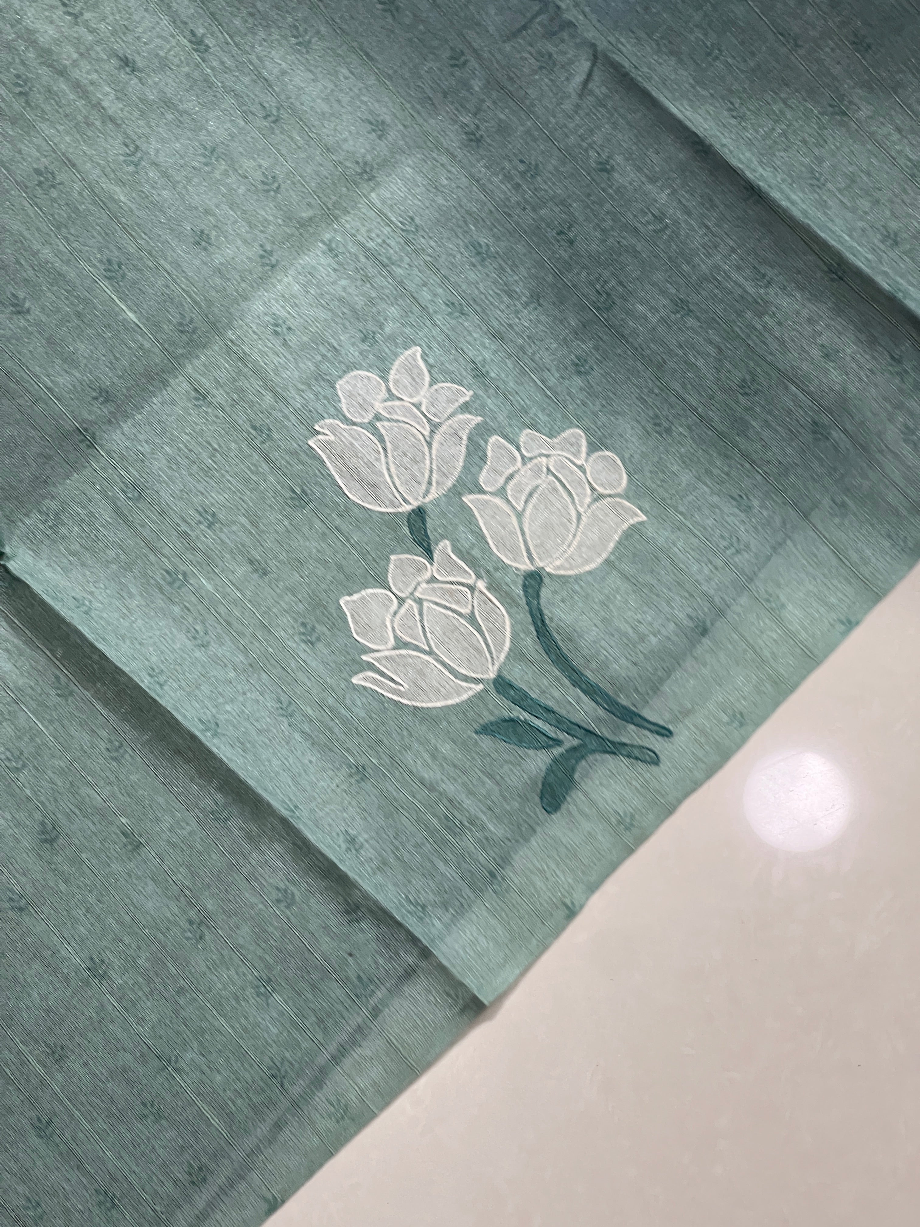 Machine Embroidery Geecha Tussar Finish Saree | BLD1158