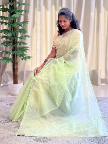 Hand Work Border Detailed Organza Saree | SBP1037
