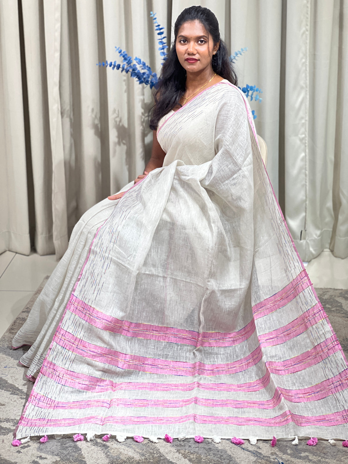 Multi Colour Thread Woven Semi Linen Saree | AHD1999