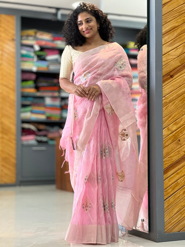 Zig-Zag Pattern Linen Saree | HS1187