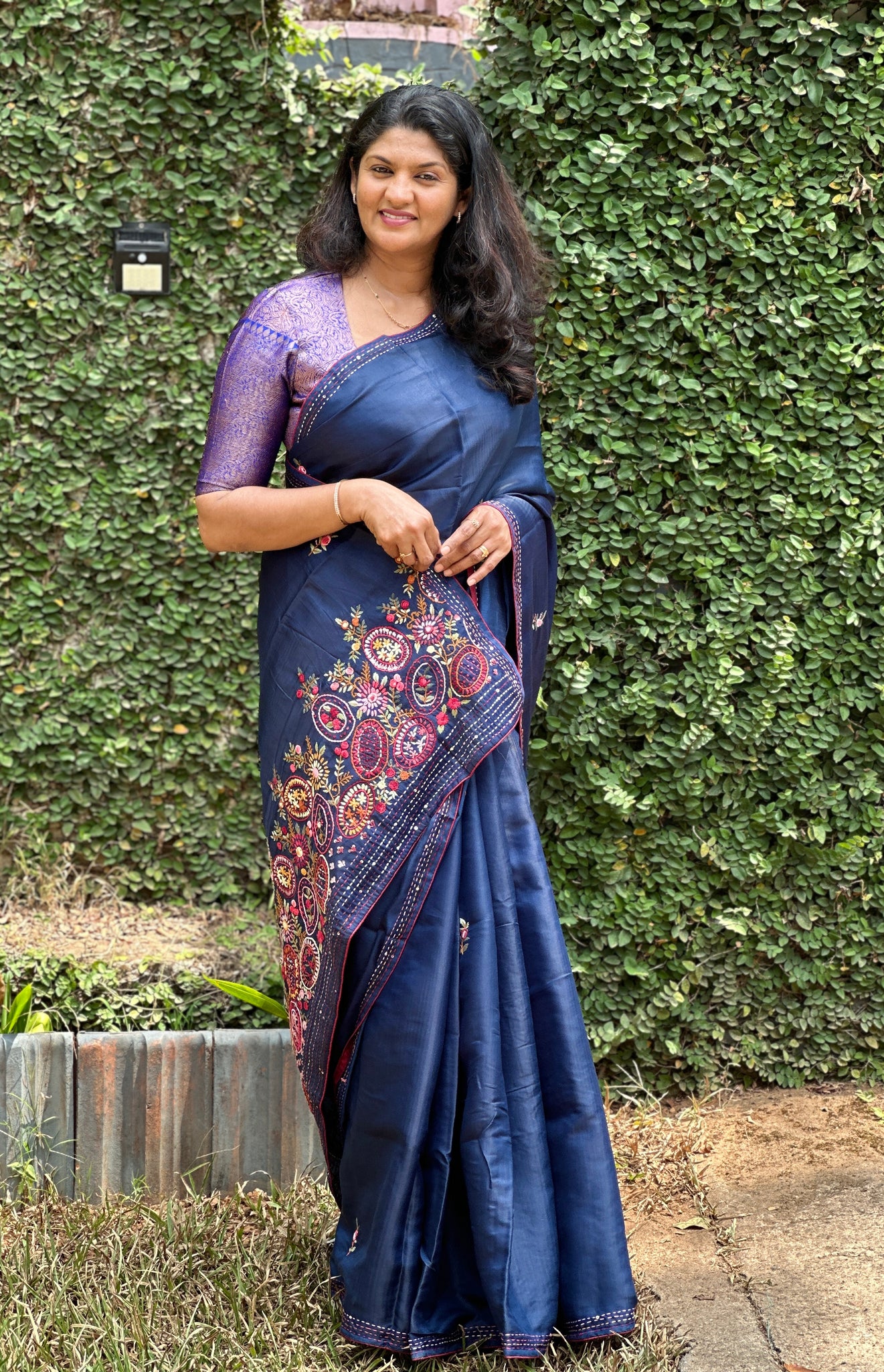 Hand Embroidered Dola Silk Saree