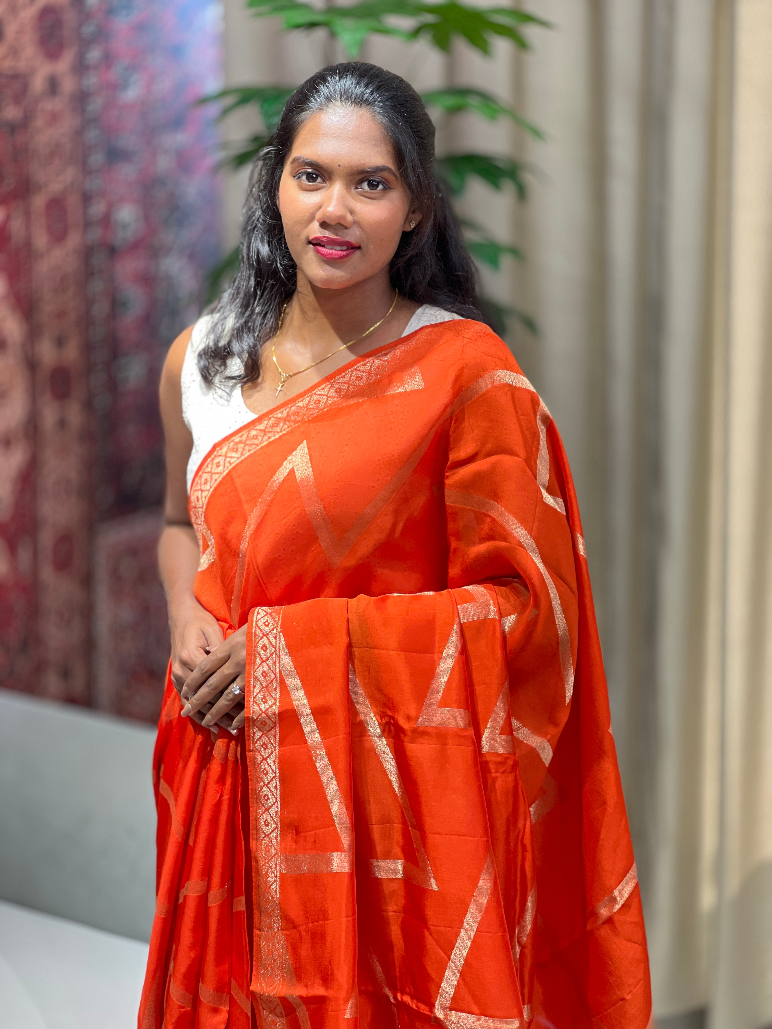 Origami Patterned Viscose Kora Georgette Saree | YNG1129