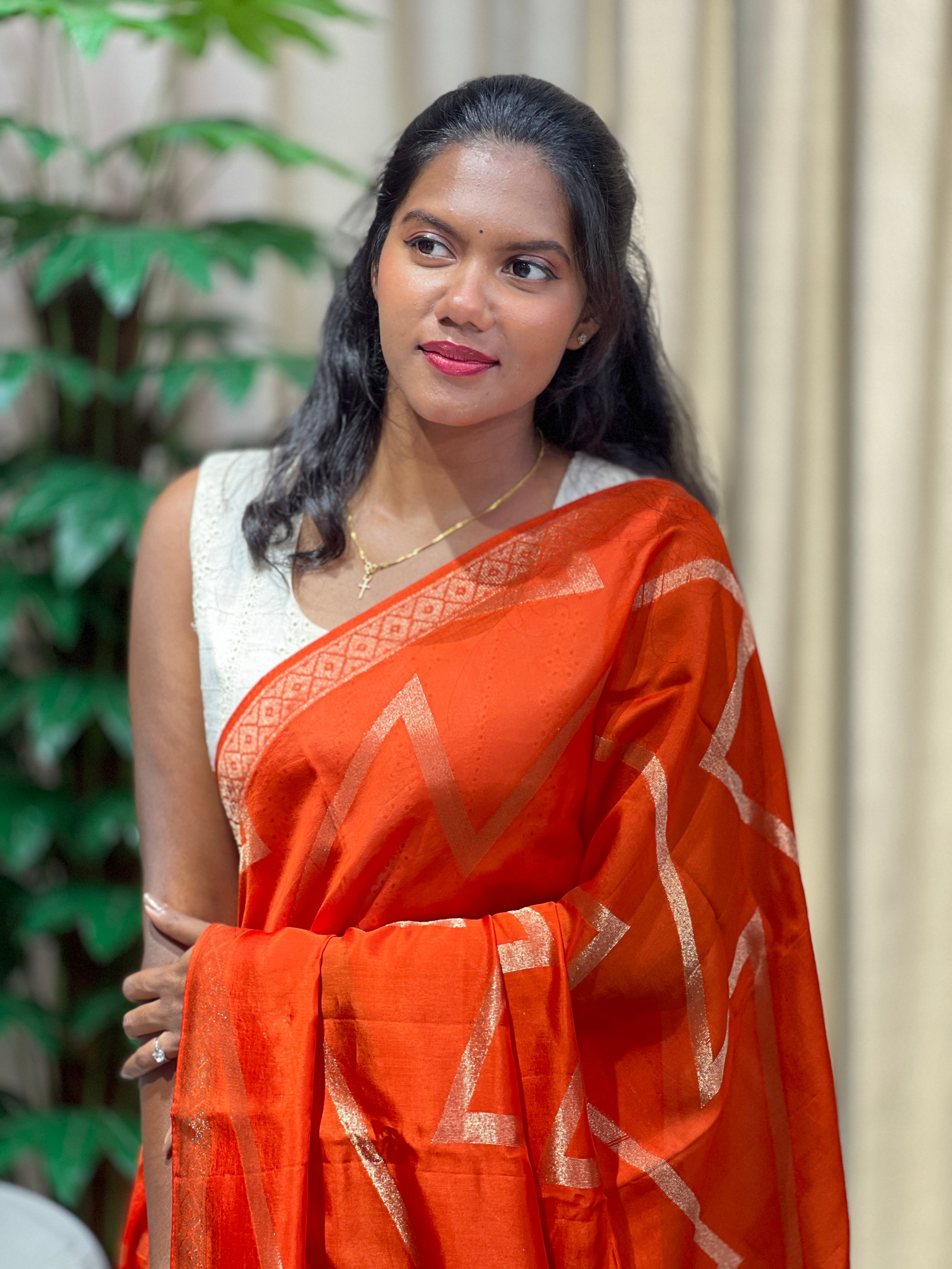 Origami Patterned Viscose Kora Georgette Saree | YNG1129