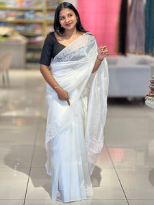 Floral Cutwork Detailed Shimmer Organza Saree | BLD463
