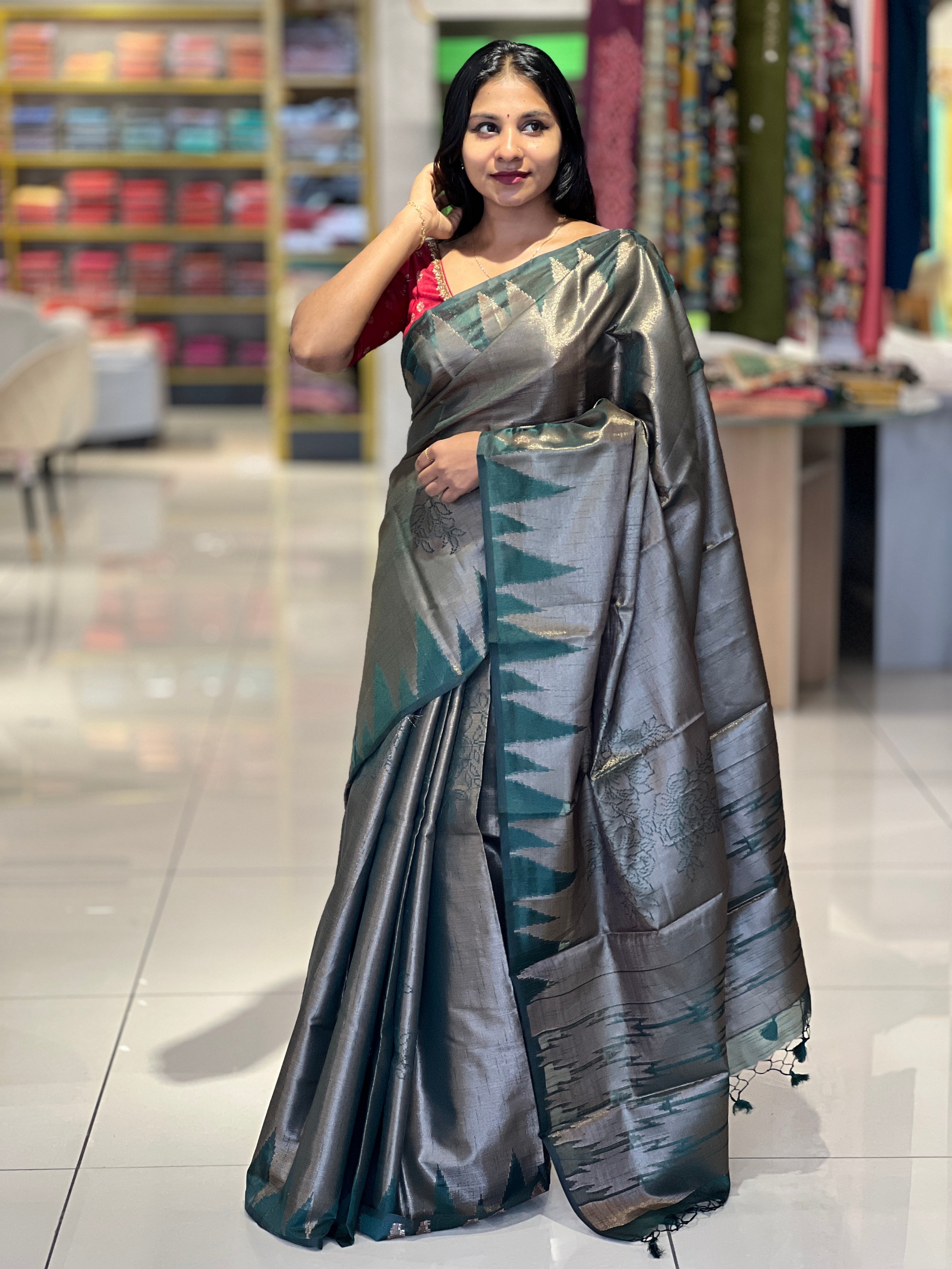 Zari Woven Brocade Patterned Semi Silk Saree | YNG556
