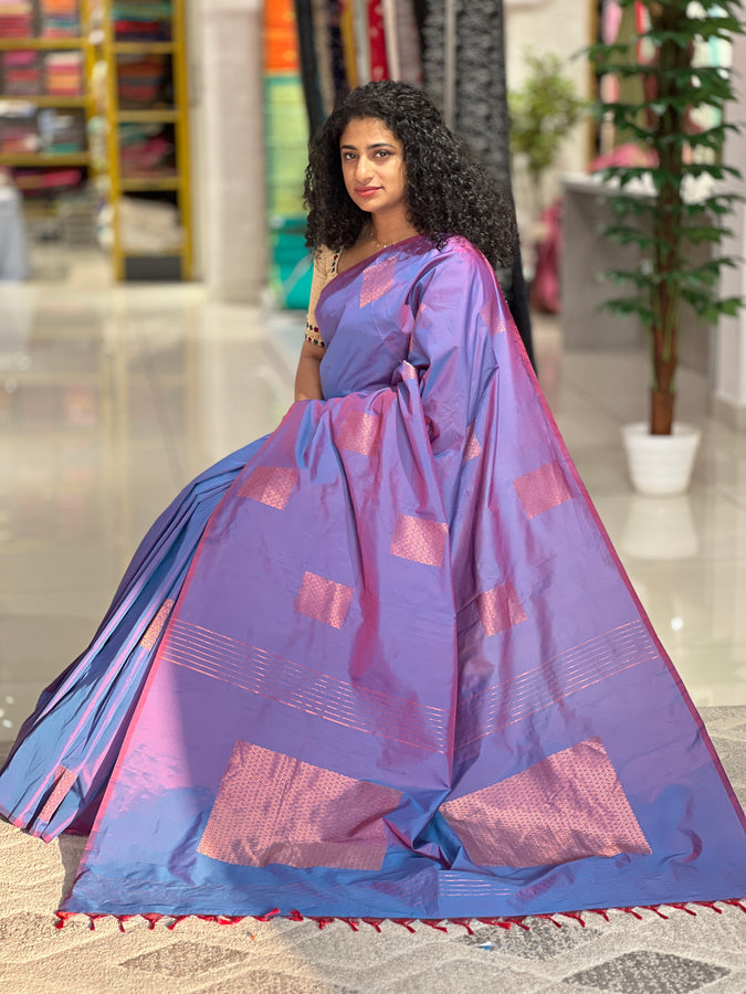 Zari Woven Square Patterned Semi Silk Saree | KKP122