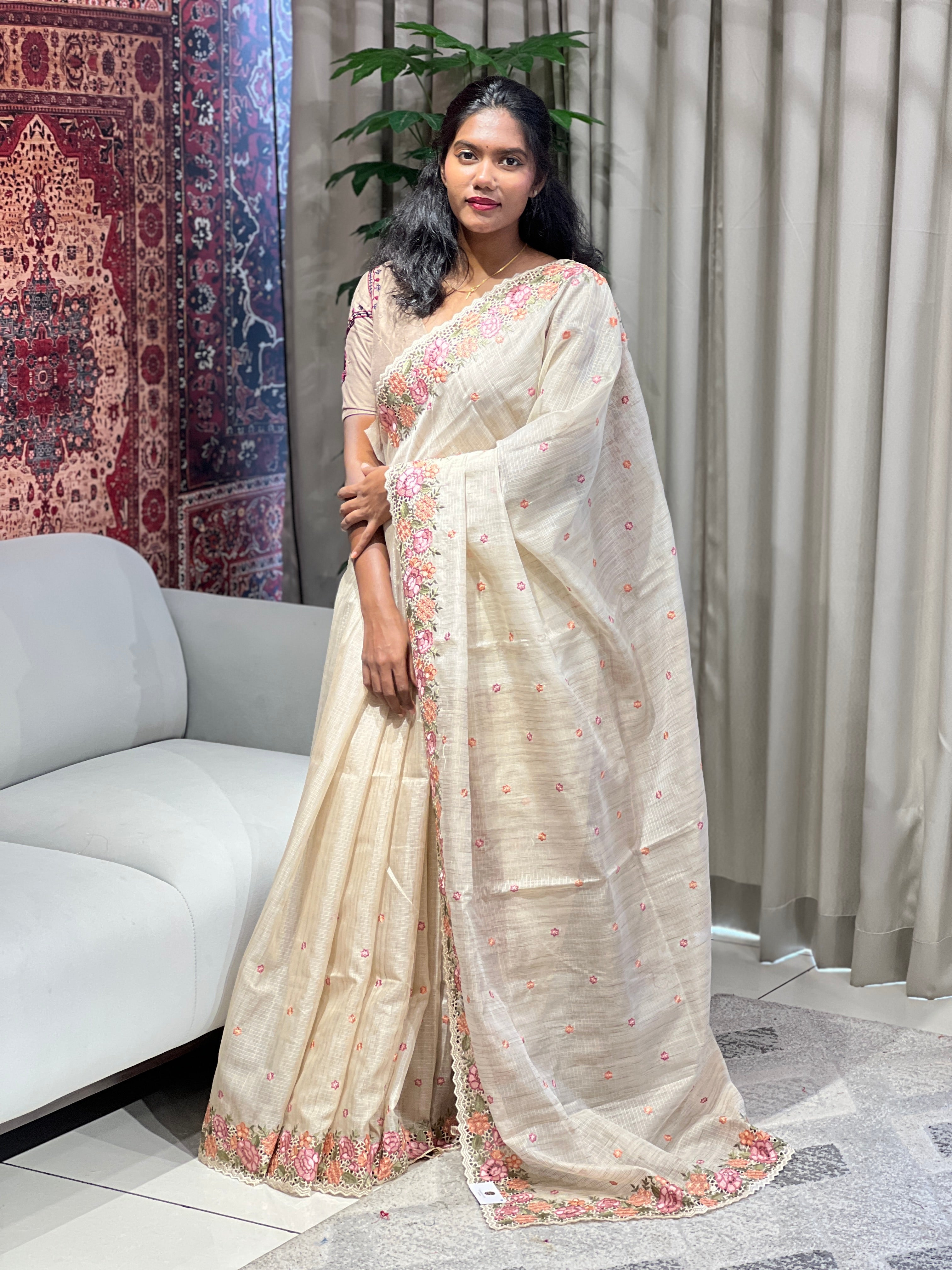 Floral Embroidery With Cutwork Detailed Silky Kota Saree | BLD1728