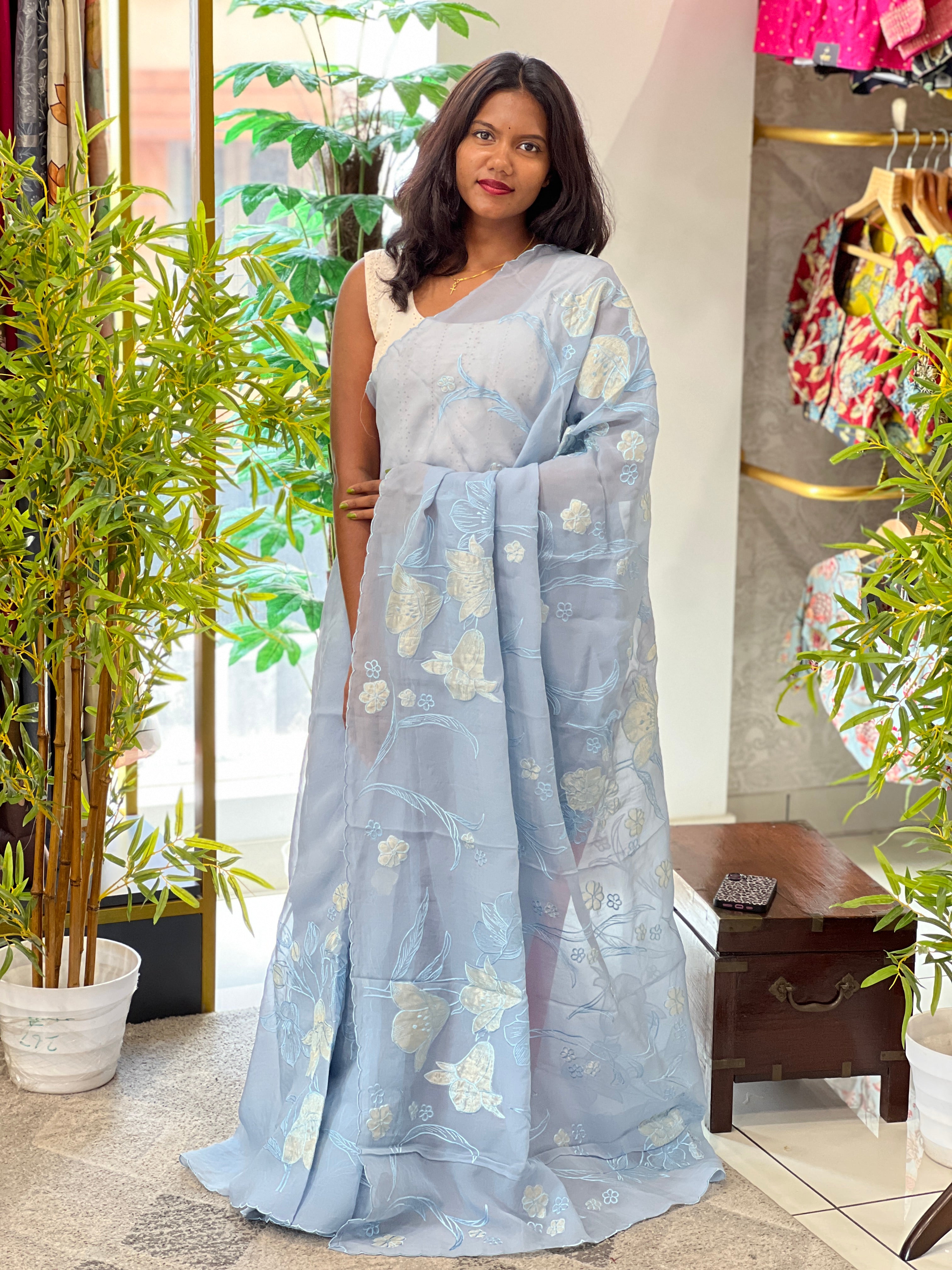 Machine Embroidery Applique Work Vicose Organza | MM486