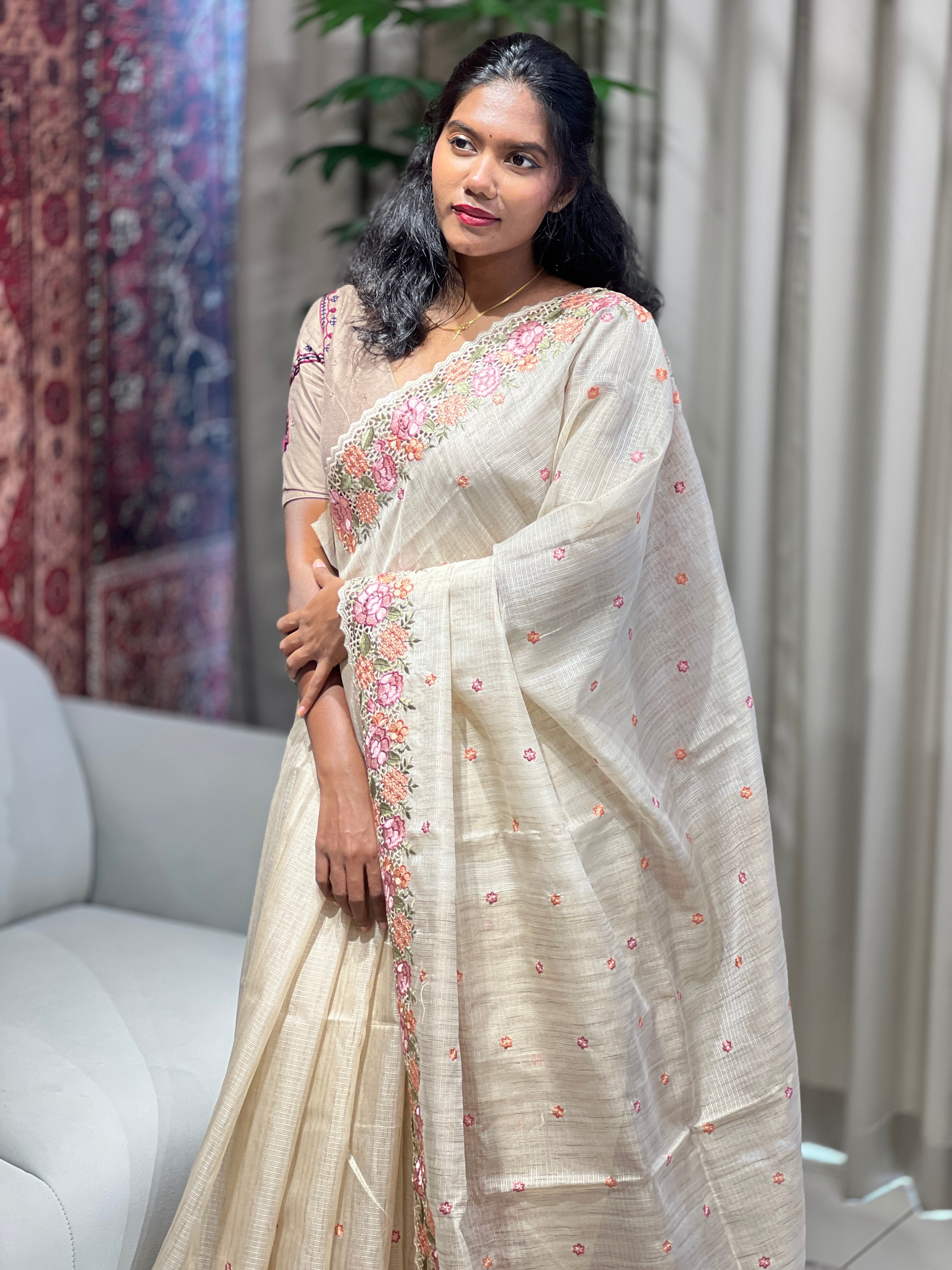 Floral Embroidery With Cutwork Detailed Silky Kota Saree | BLD1728