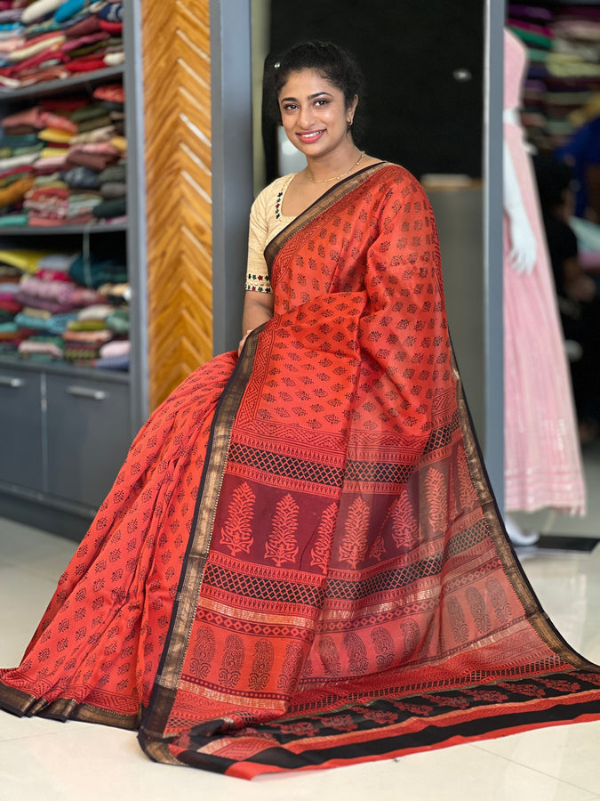 Block Printed Mangalgiri Silk Saree | SVF108