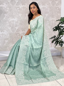 Point Embroidered Dola Silk Saree | SUN146