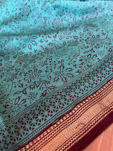 Block Printed Mangalgiri Silk Saree  | SVF105