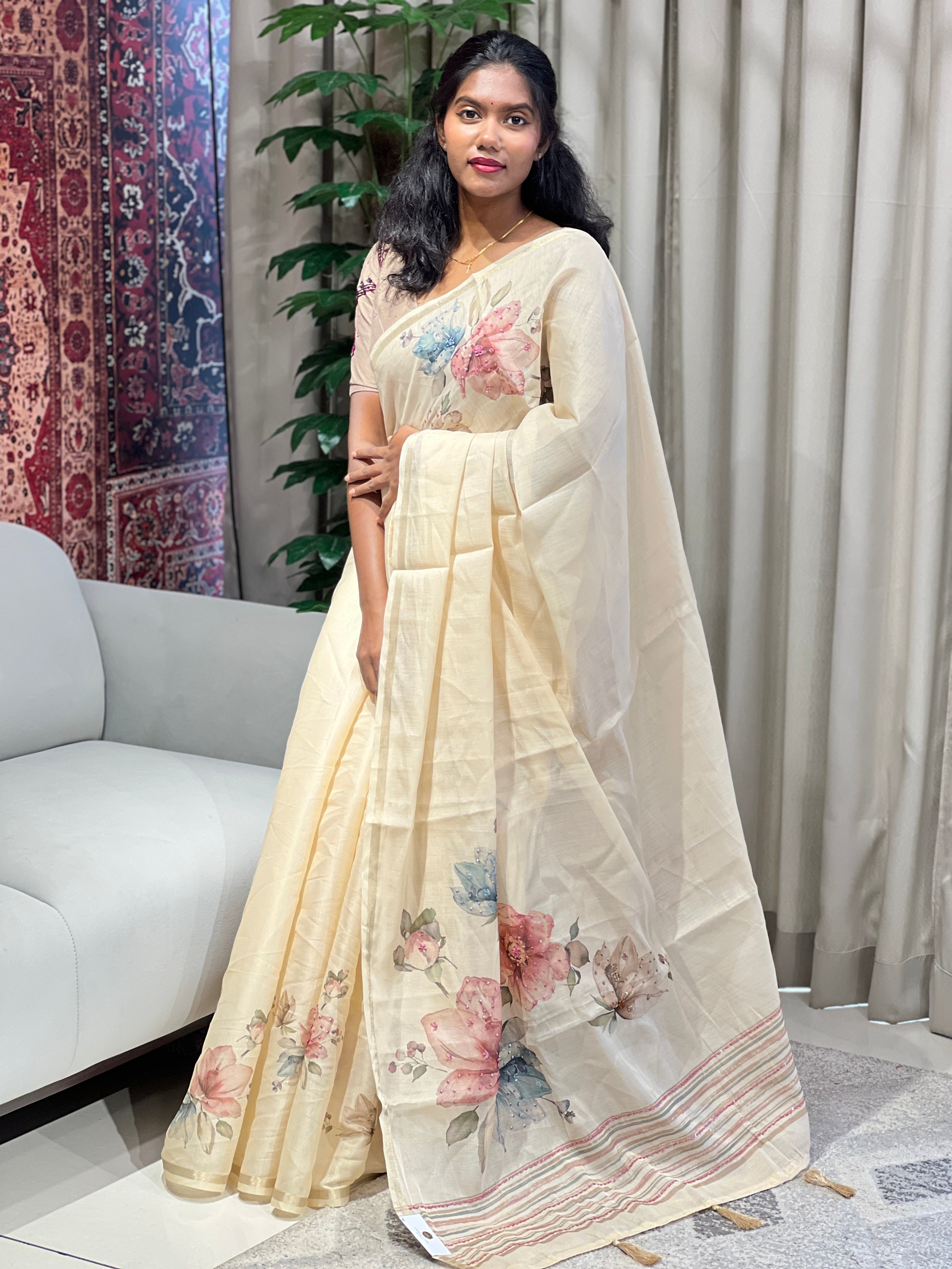 Floral Digital Printed Chanderi Saree | BLD1740