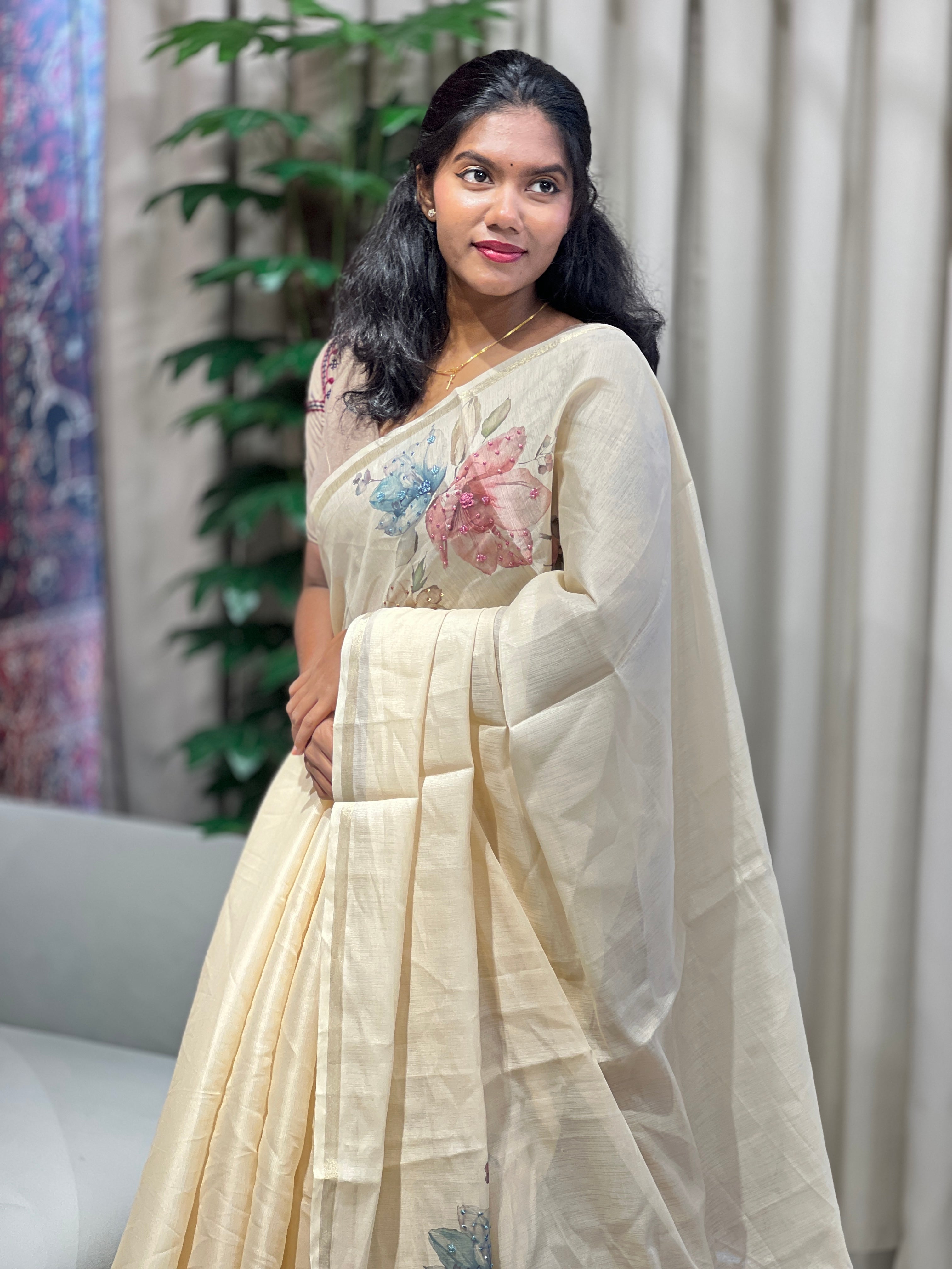 Floral Digital Printed Chanderi Saree | BLD1740