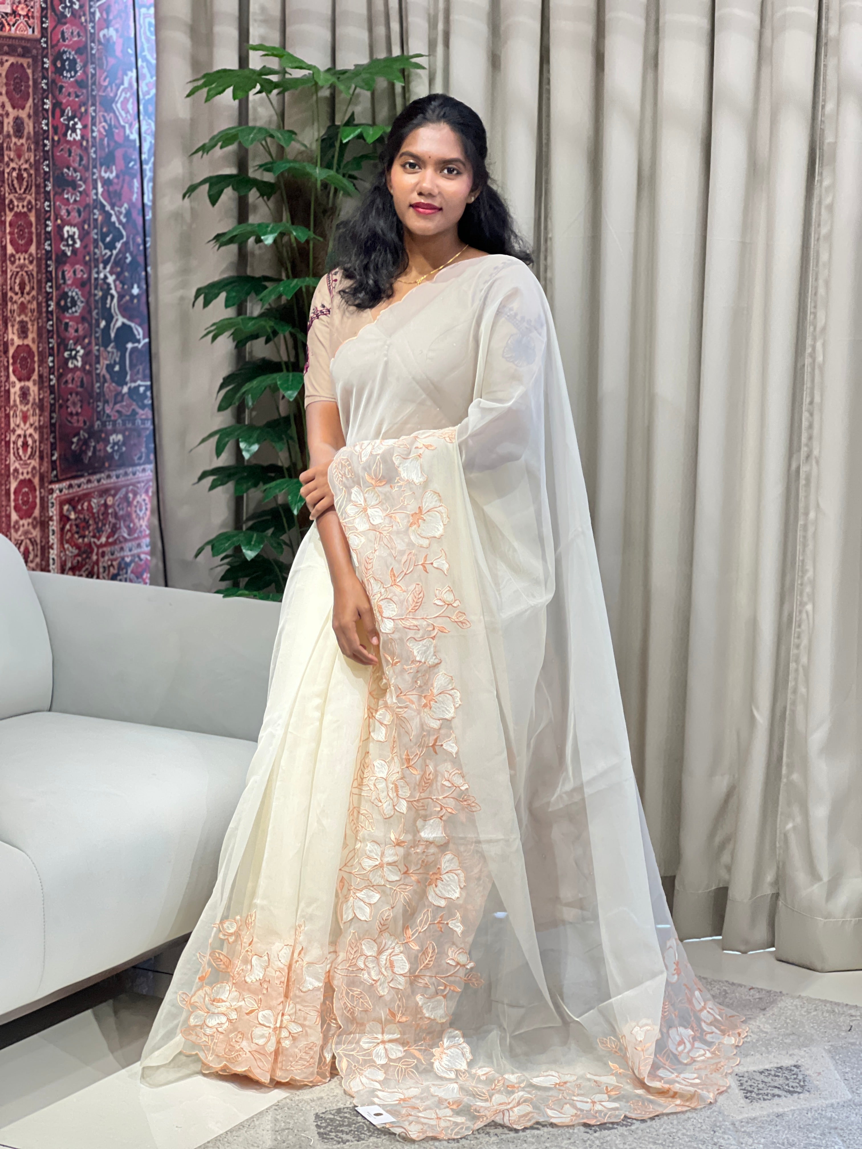 Floral Embroidery Detailed Organza Saree | BLD1735