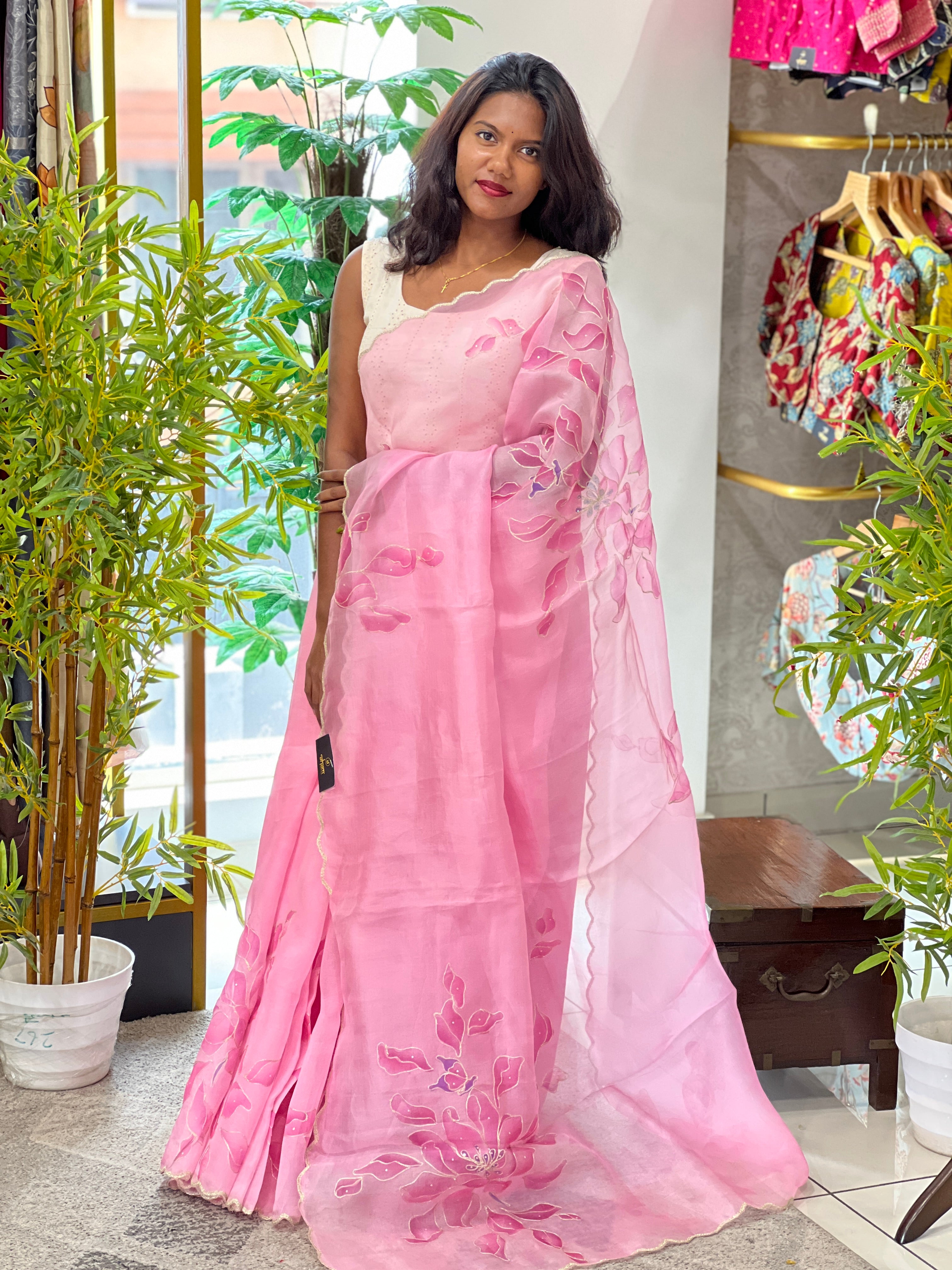Hand Painted Look Pure Organza Saree | SBS1356