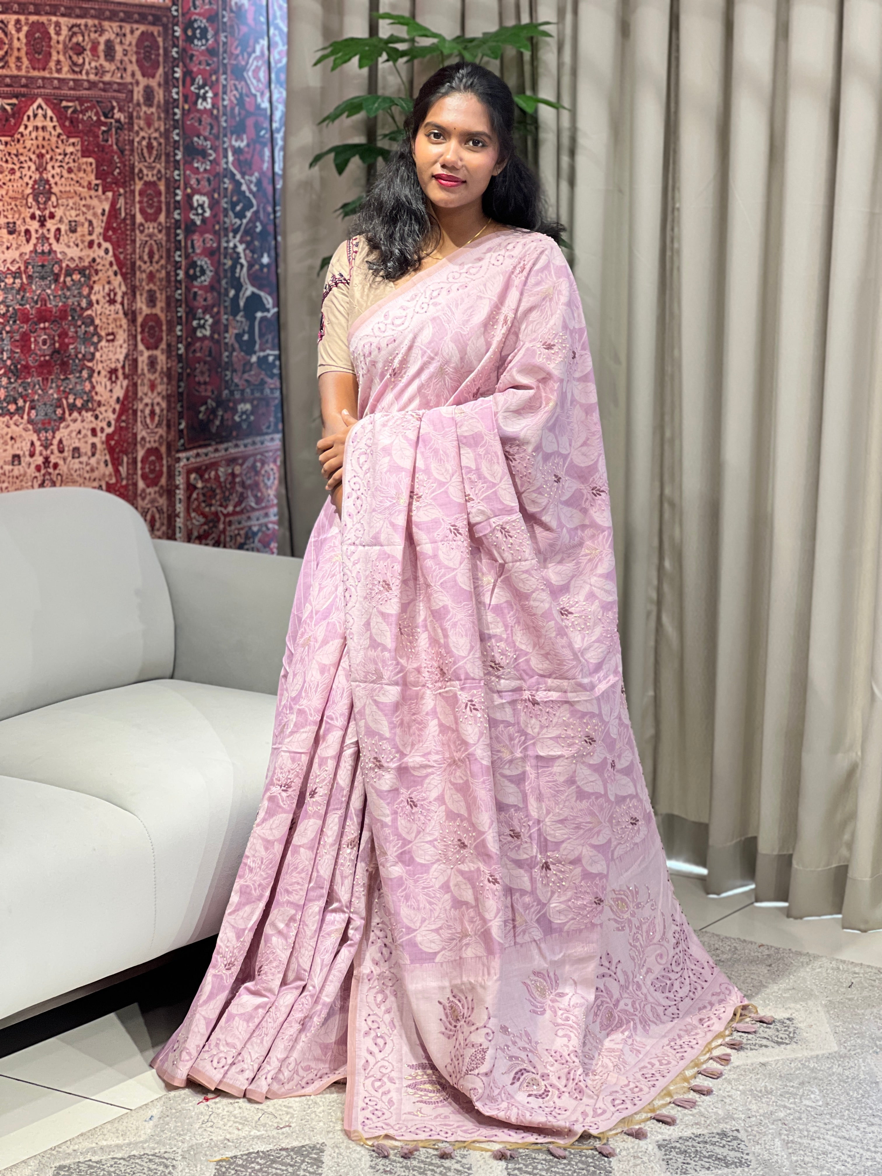 Jamdani Weaved Chanderi Finish Saree | BLD1731