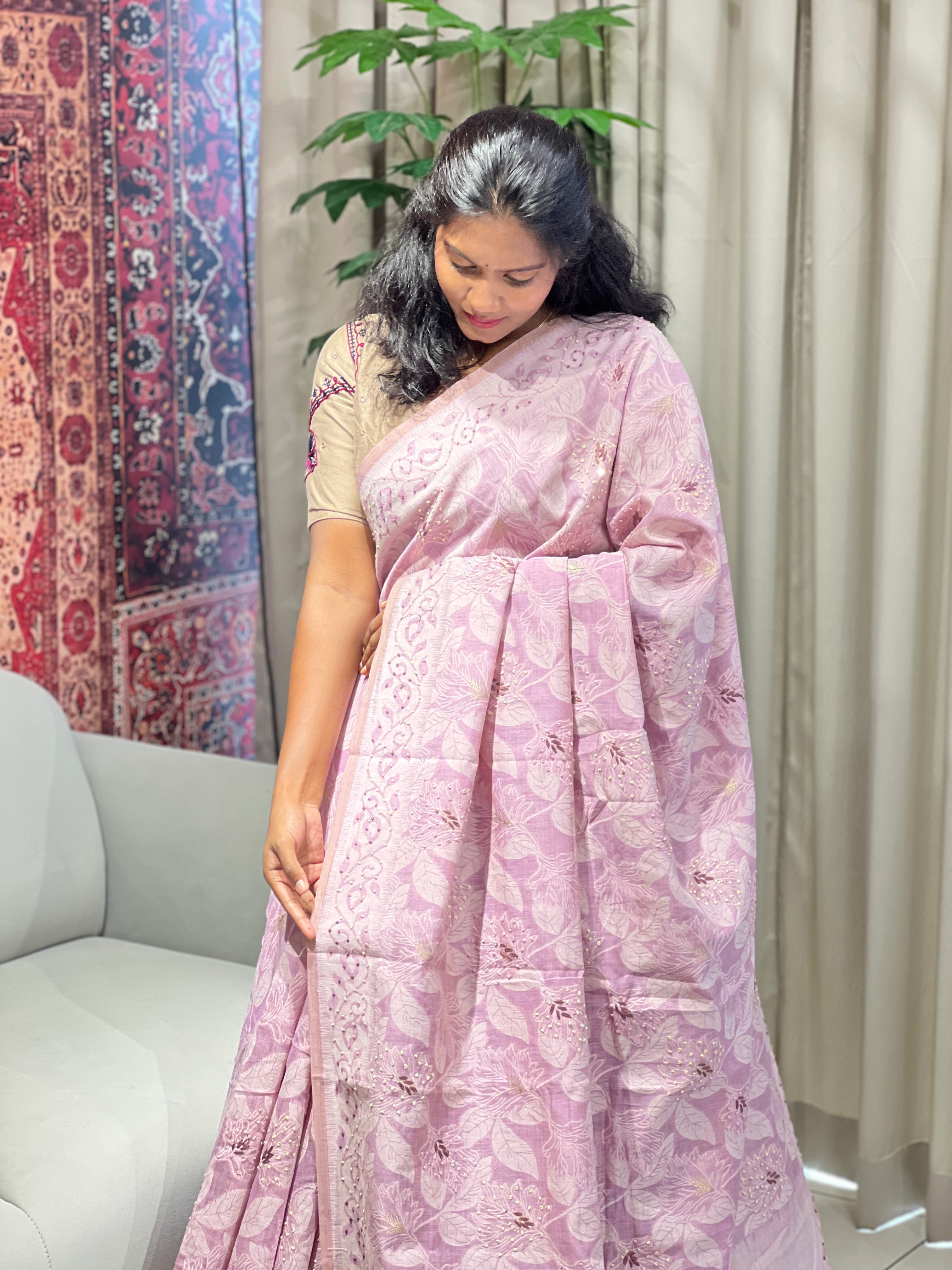 Jamdani Weaved Chanderi Finish Saree | BLD1731