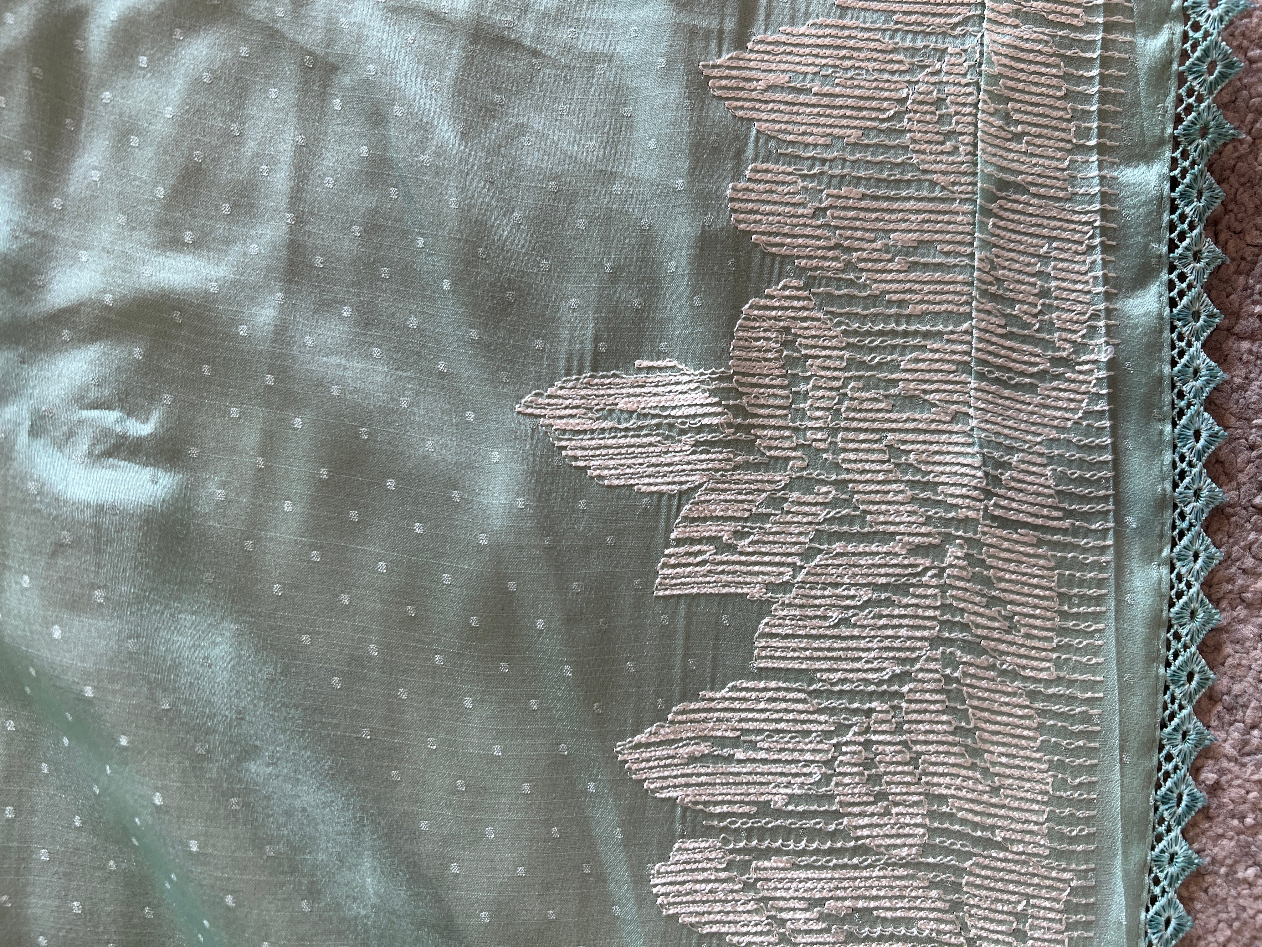 Machine Embroidery Detailed Dola Silk Saree | SUN191