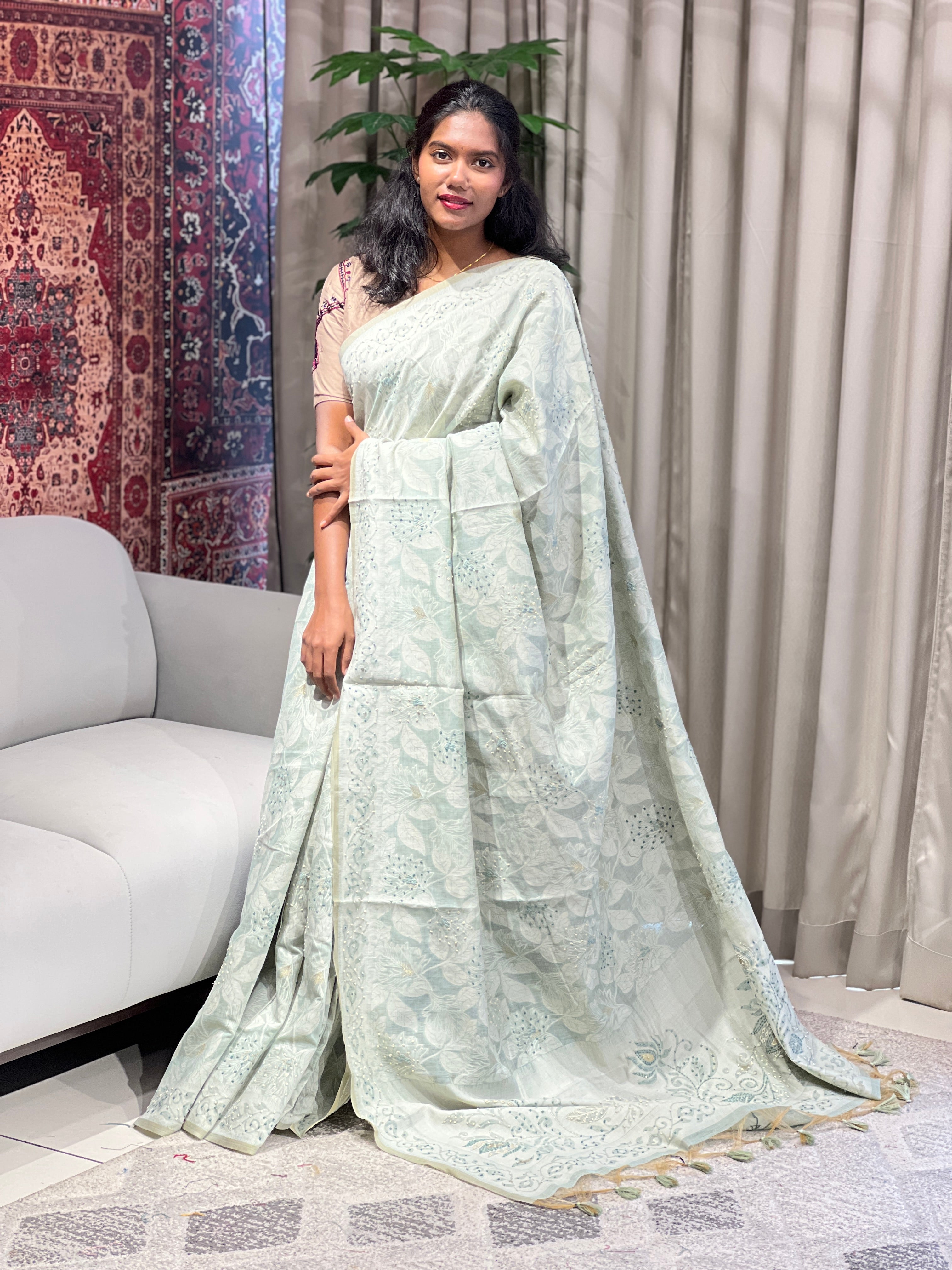 Jamdani Weaved Chanderi Finish Saree | BLD1729