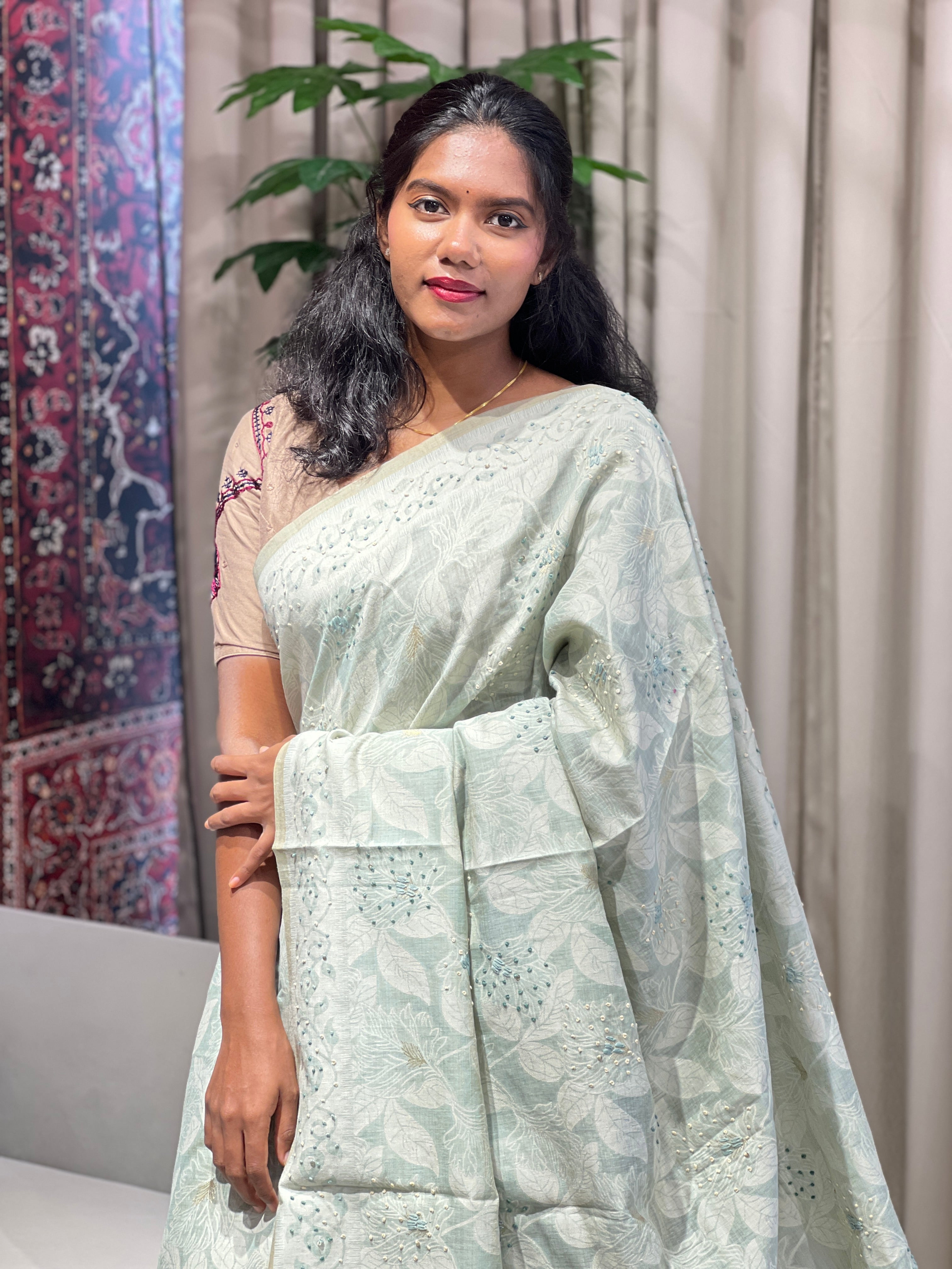 Jamdani Weaved Chanderi Finish Saree | BLD1729