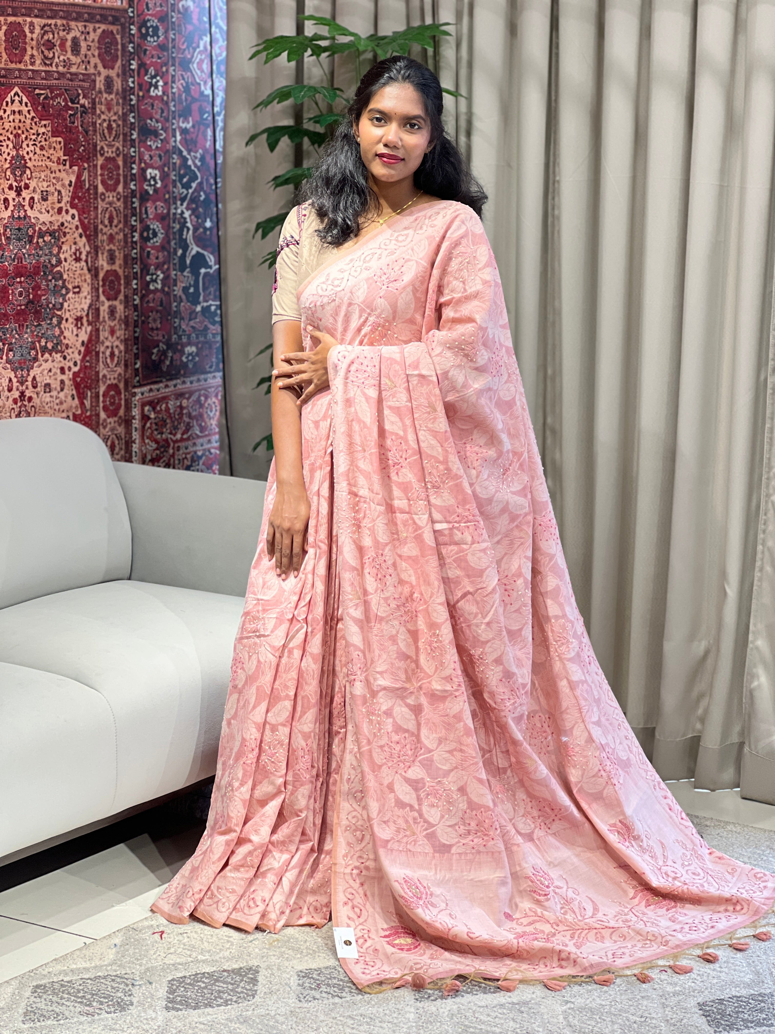 Jamdani Weaved Chanderi Finish Saree | BLD1732