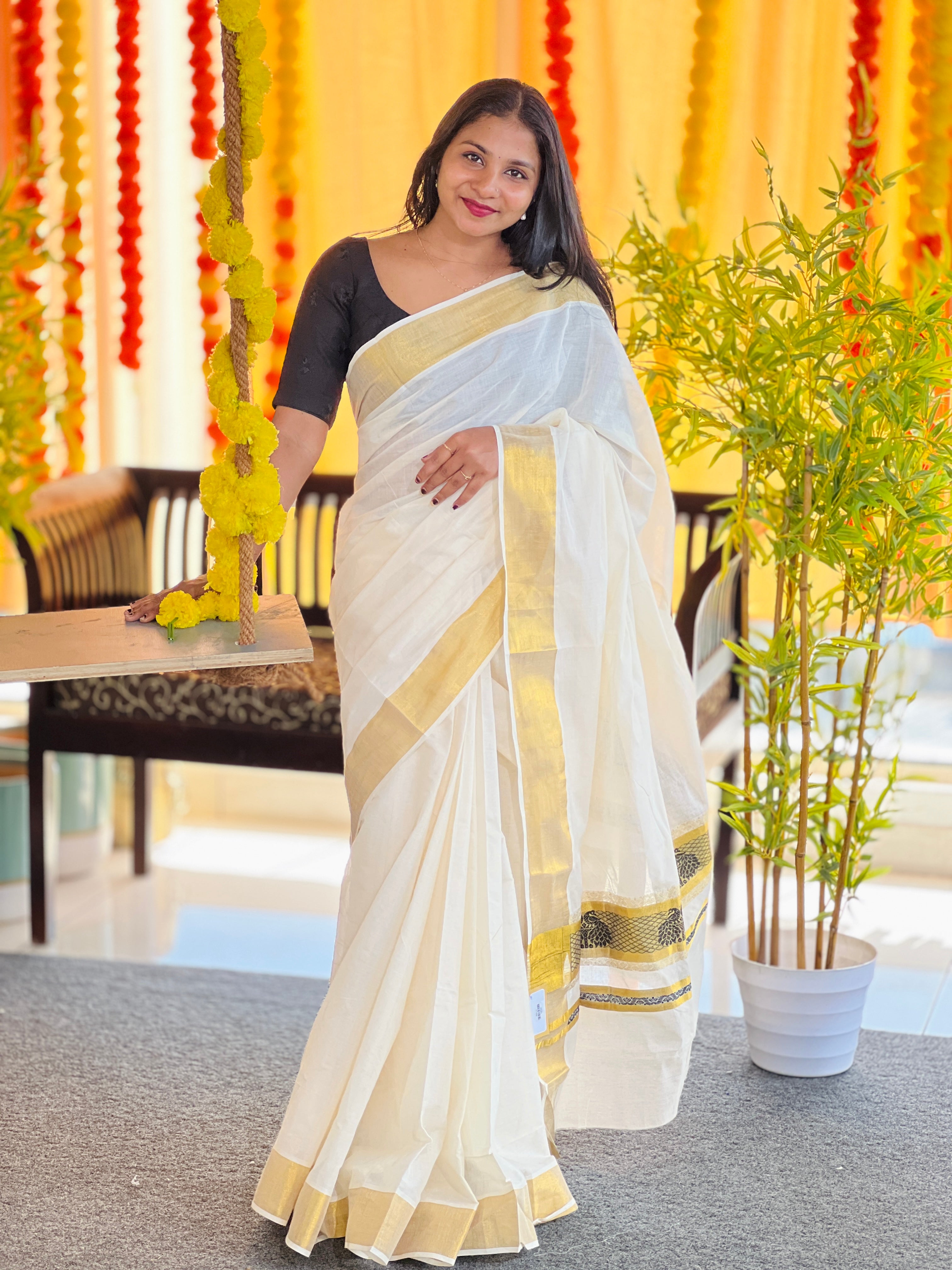 Kasavu Border Detailed Kerala Cotton Saree | GAT385