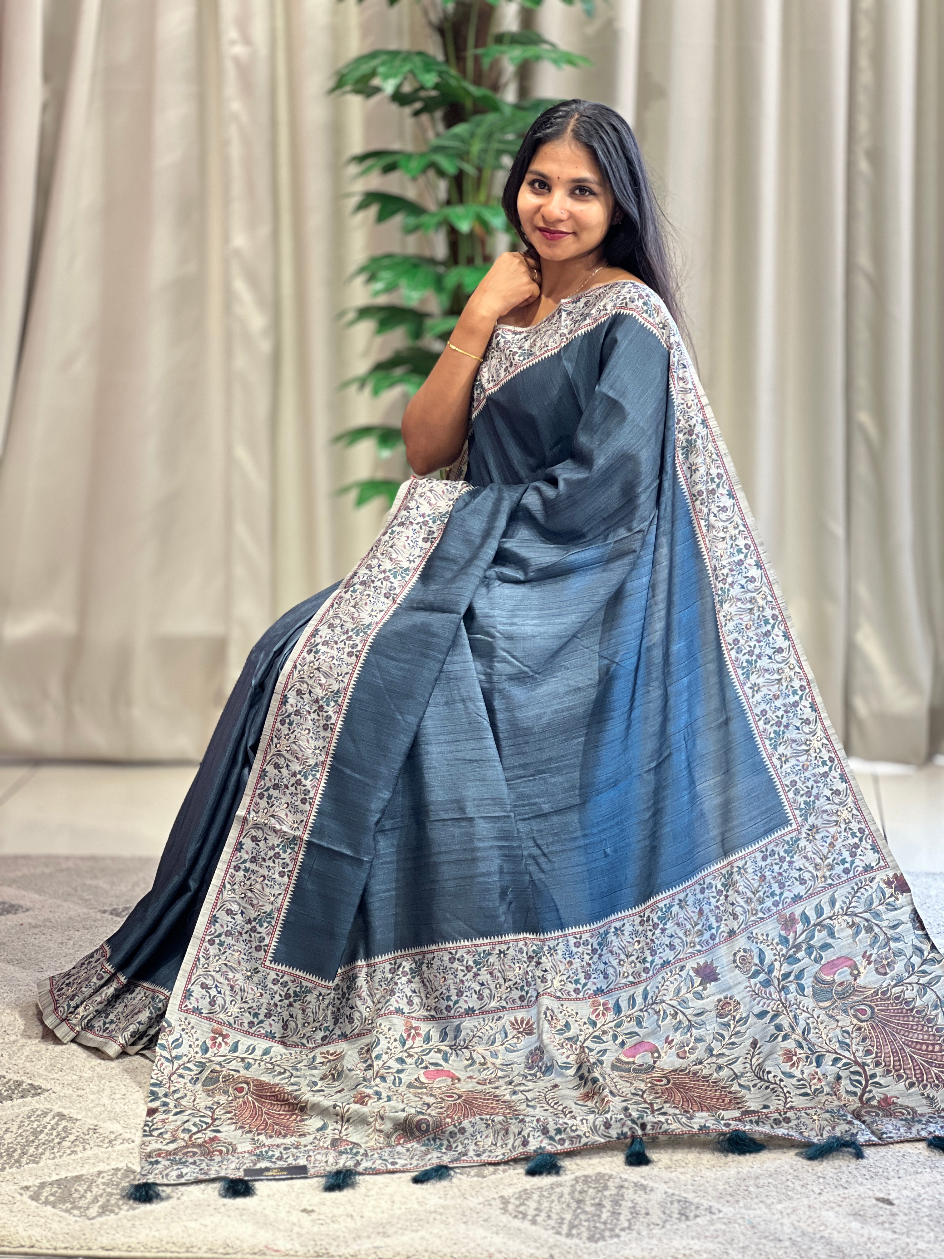 Digital Print With Pitta Highlighted Tussar Finish Saree | BLD1098