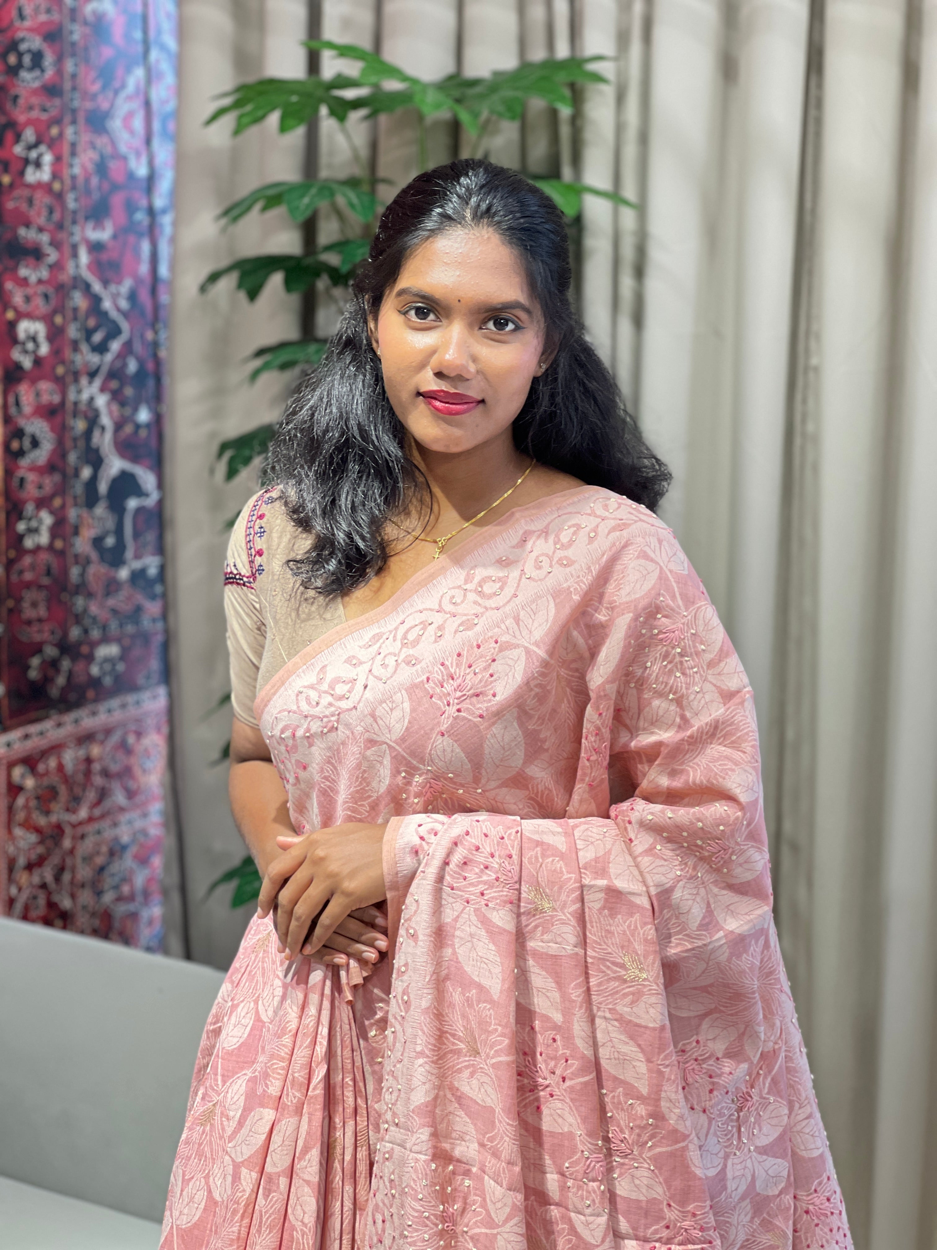 Jamdani Weaved Chanderi Finish Saree | BLD1732