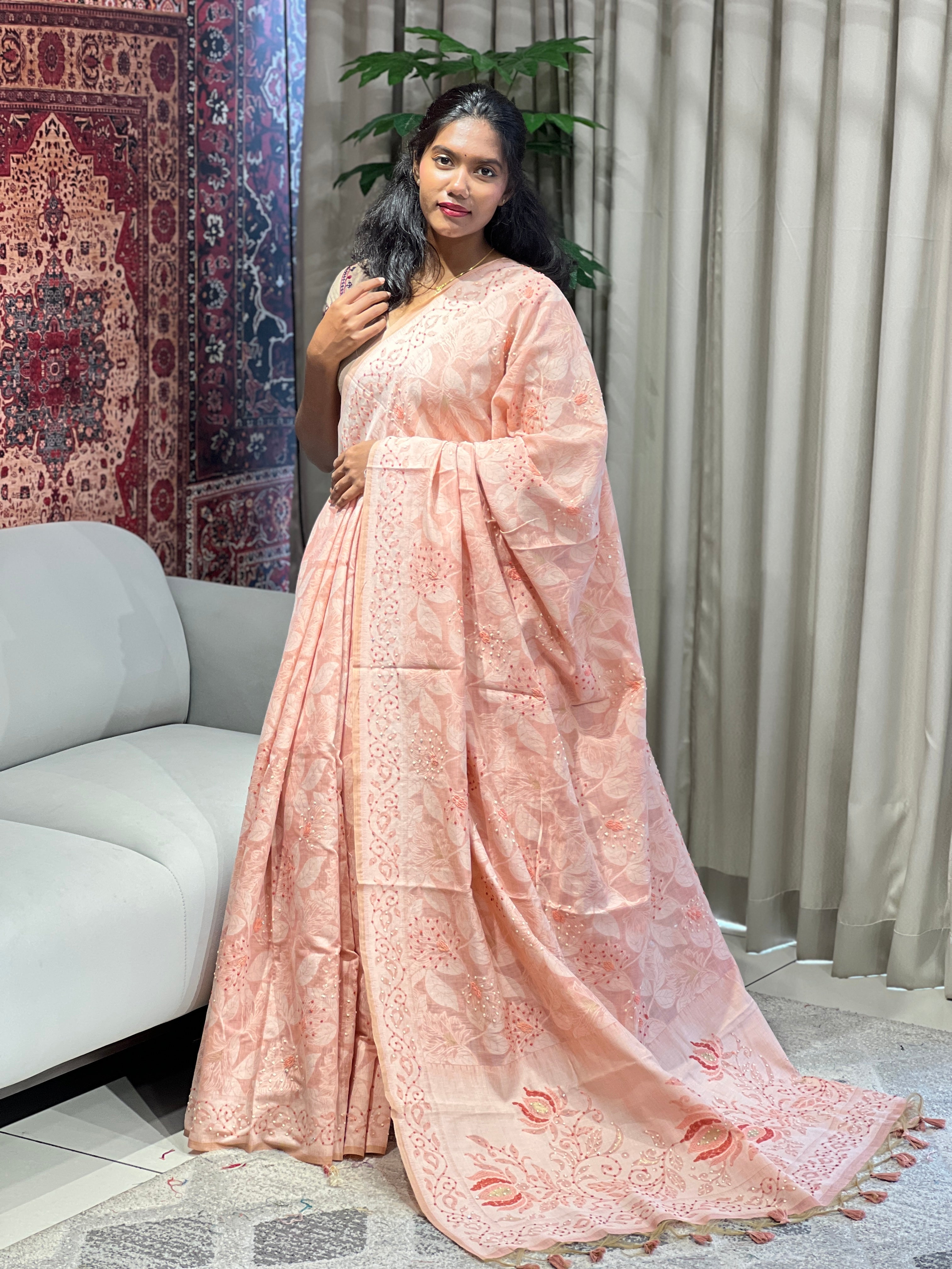 Jamdani Weaved Chanderi Finish Saree | BLD1730